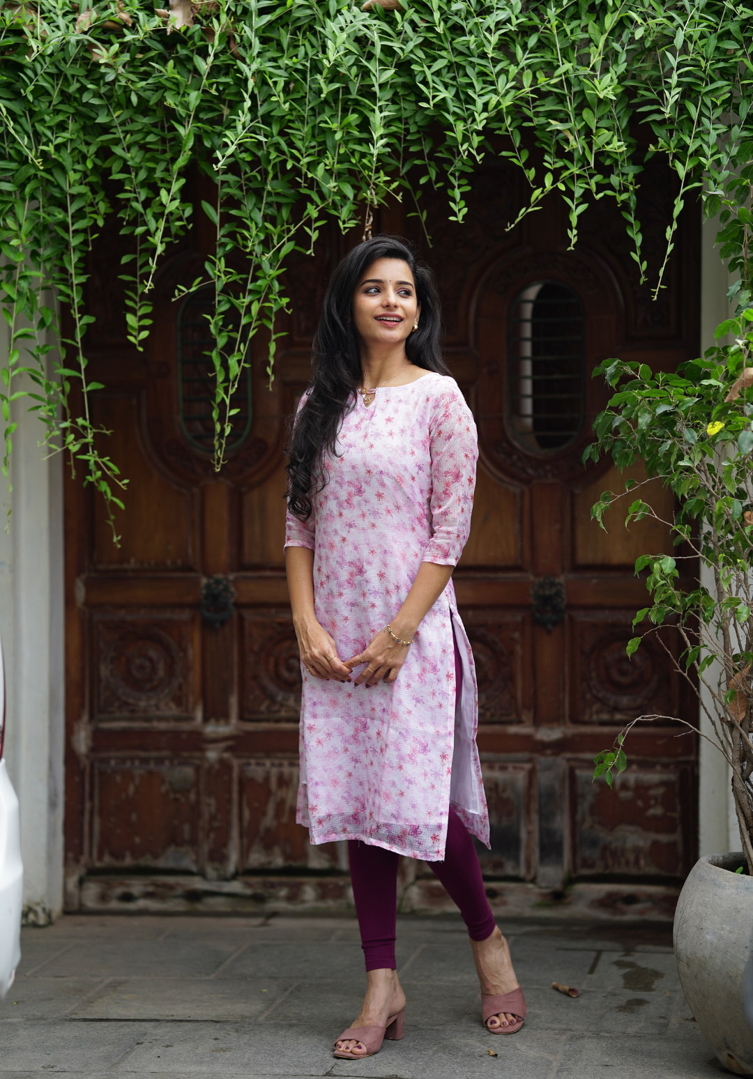 Pink floral kota kurti