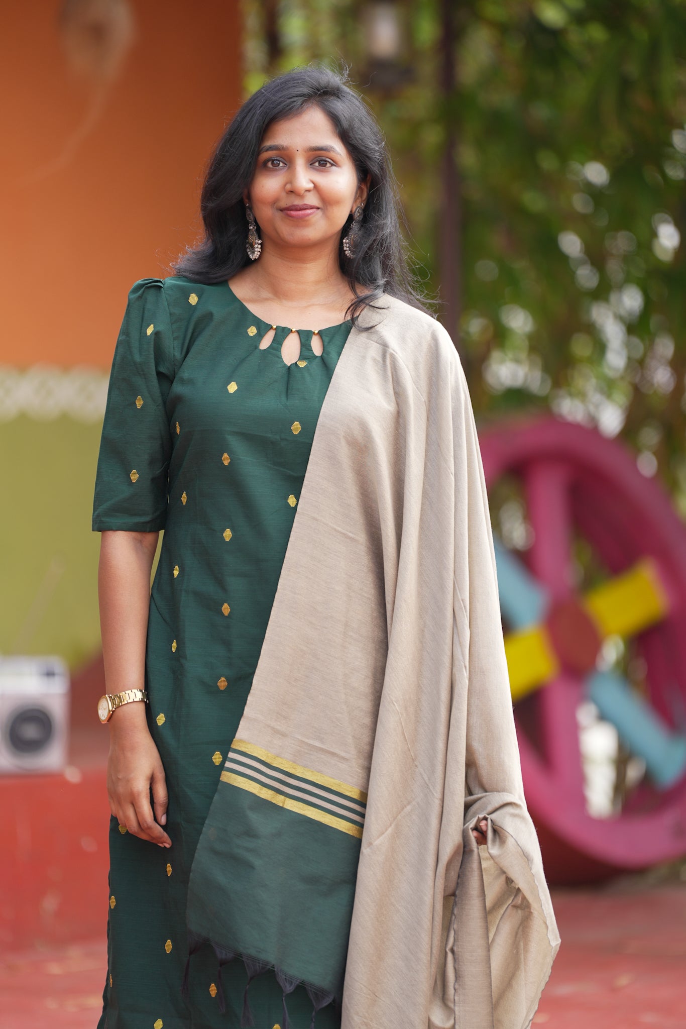 Bottle Green Slub Silk Salwar Suit