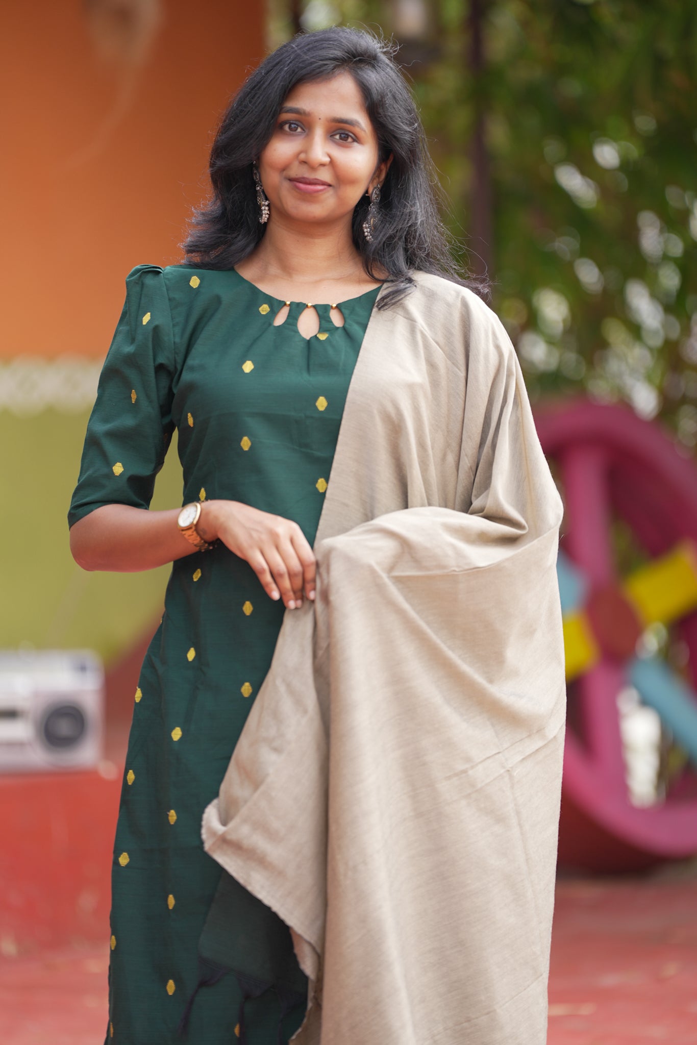 Bottle Green Slub Silk Salwar Suit