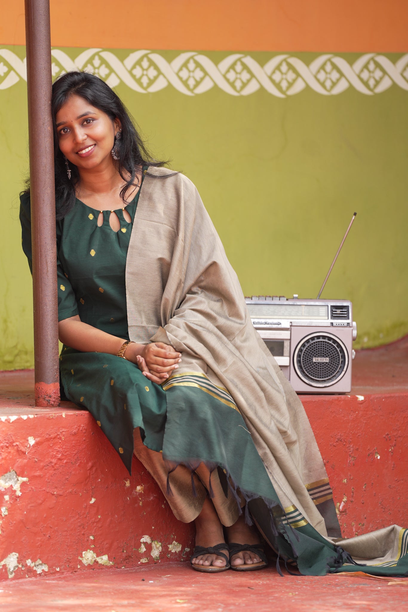 Bottle Green Slub Silk Salwar Suit