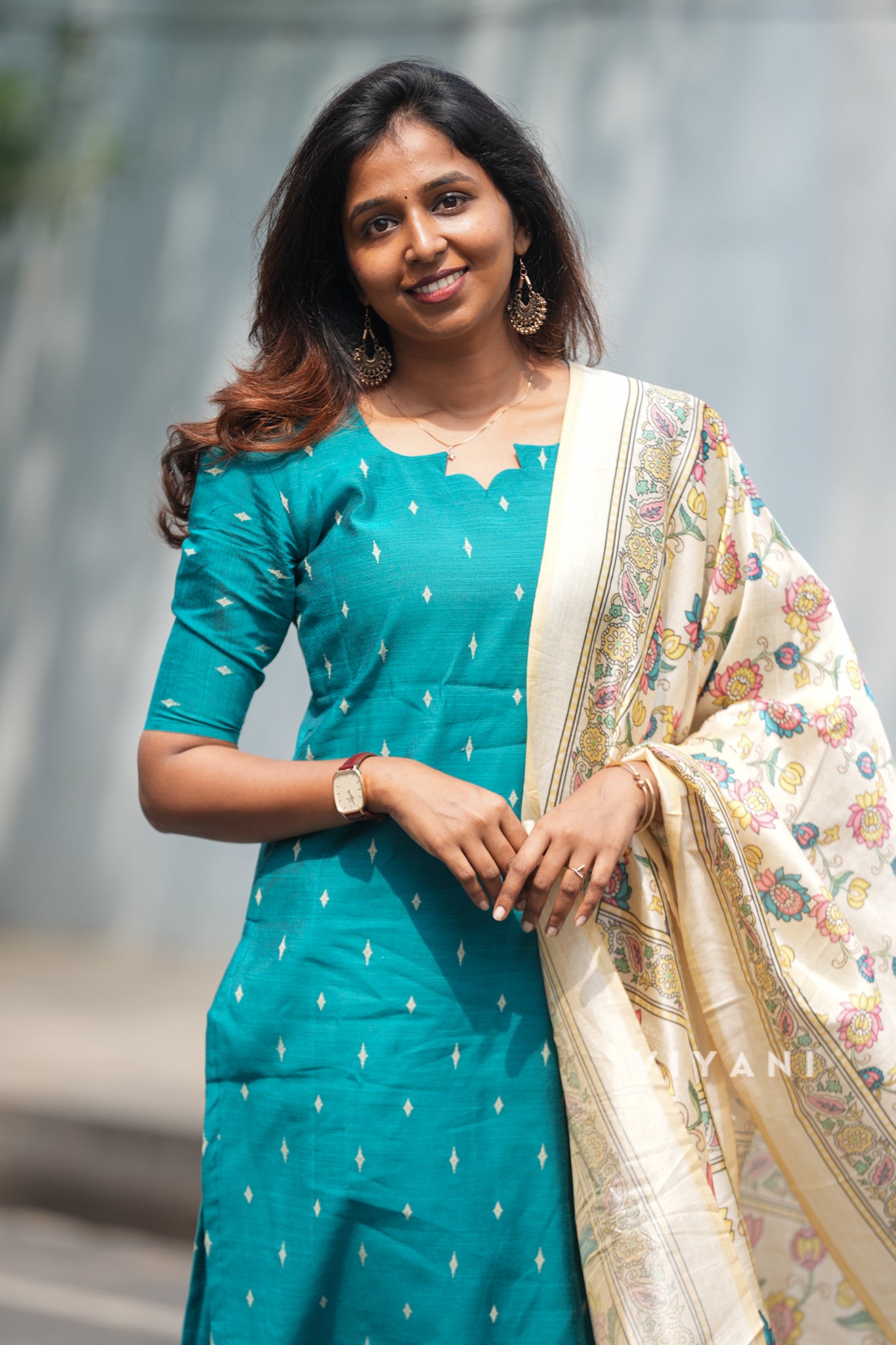 Mediterranean Blue Salwar Suit - Slub Silk