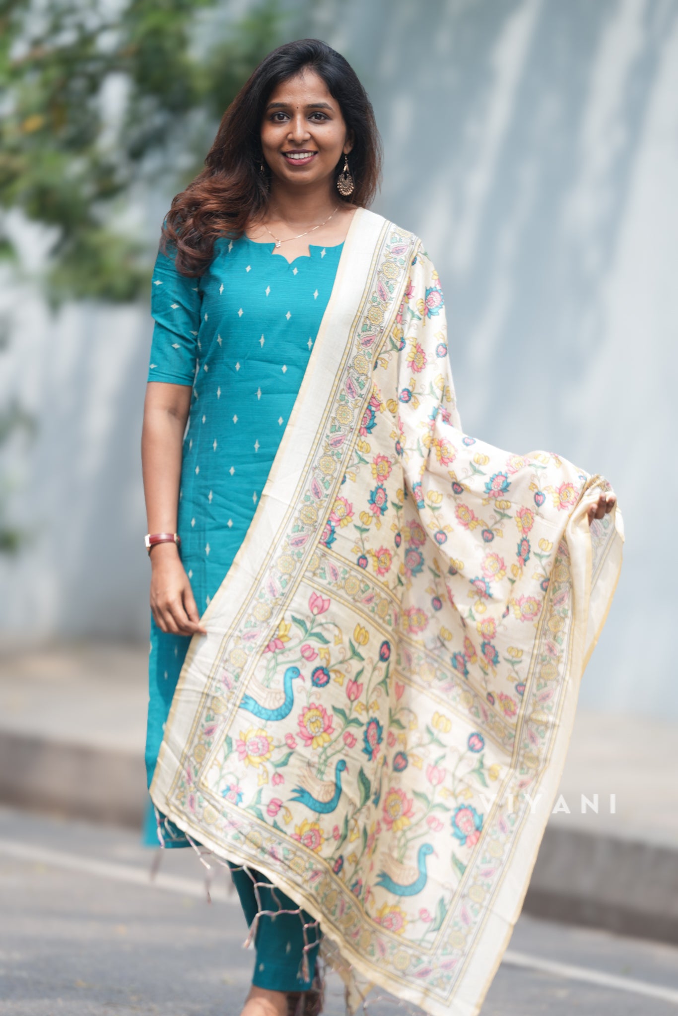Mediterranean Blue Salwar Suit - Slub Silk