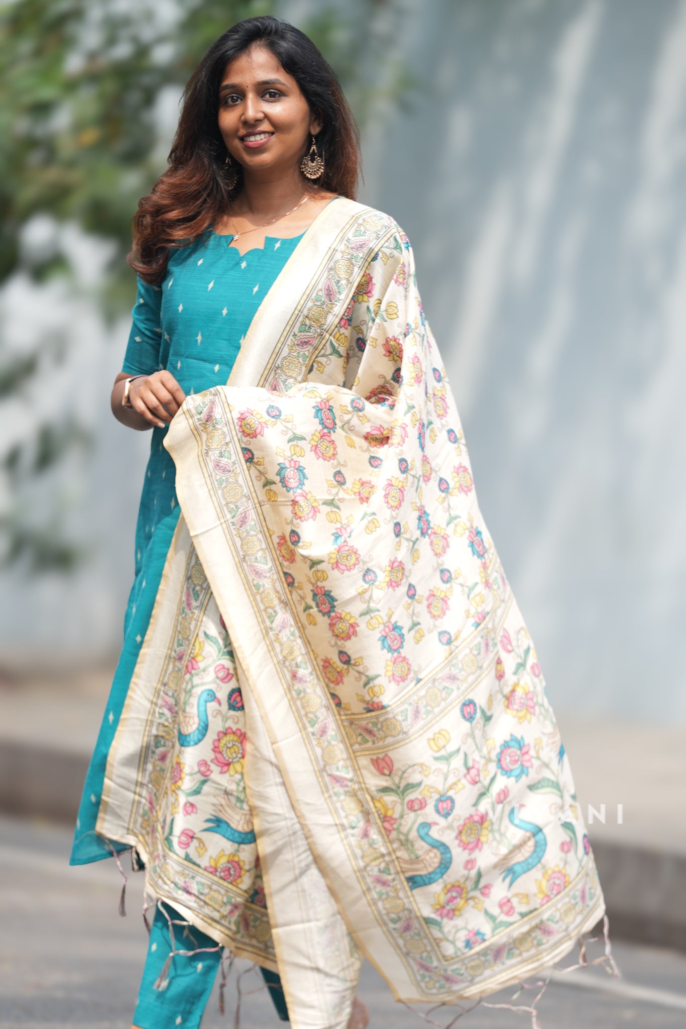 Mediterranean Blue Salwar Suit - Slub Silk