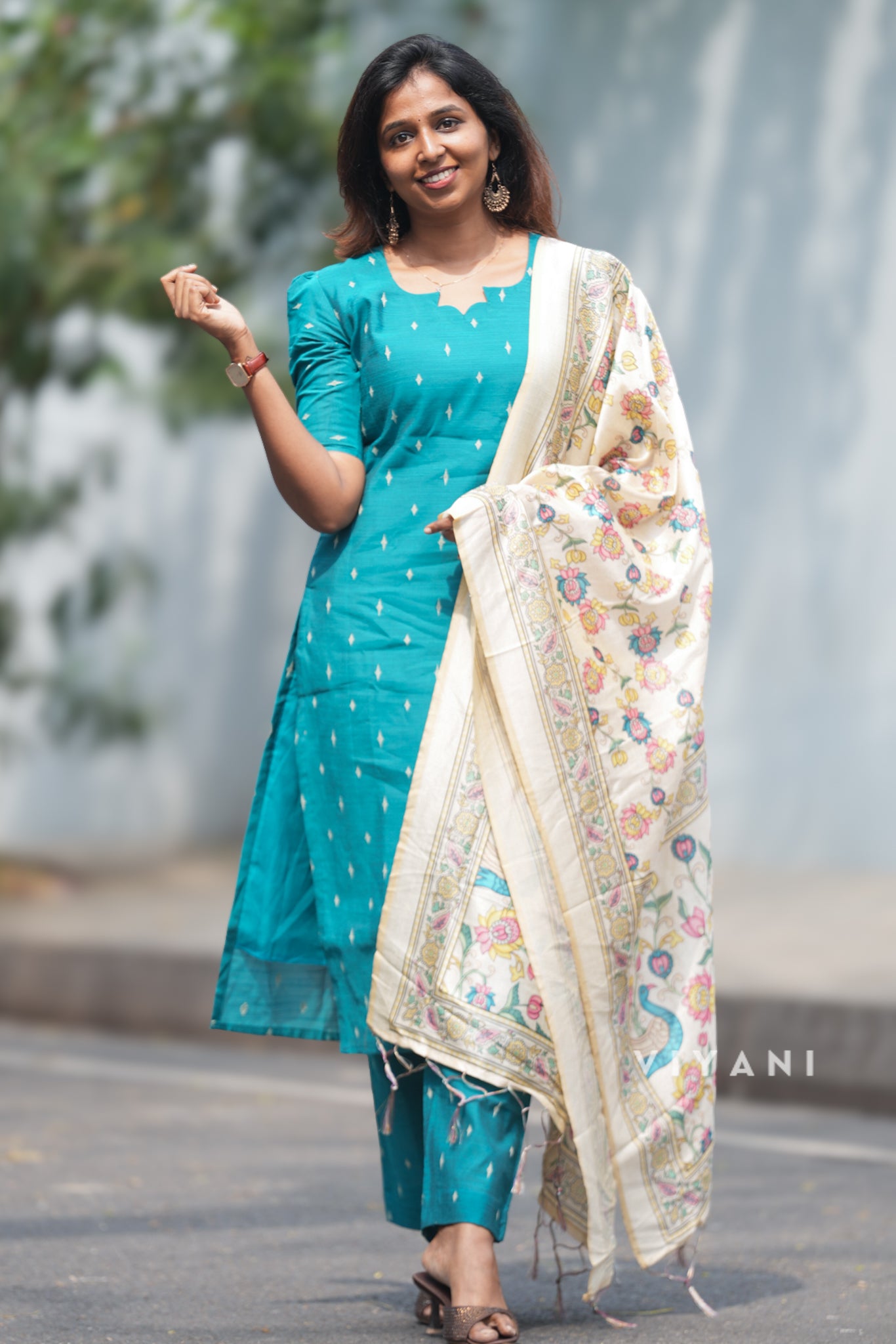 Mediterranean Blue Salwar Suit - Slub Silk