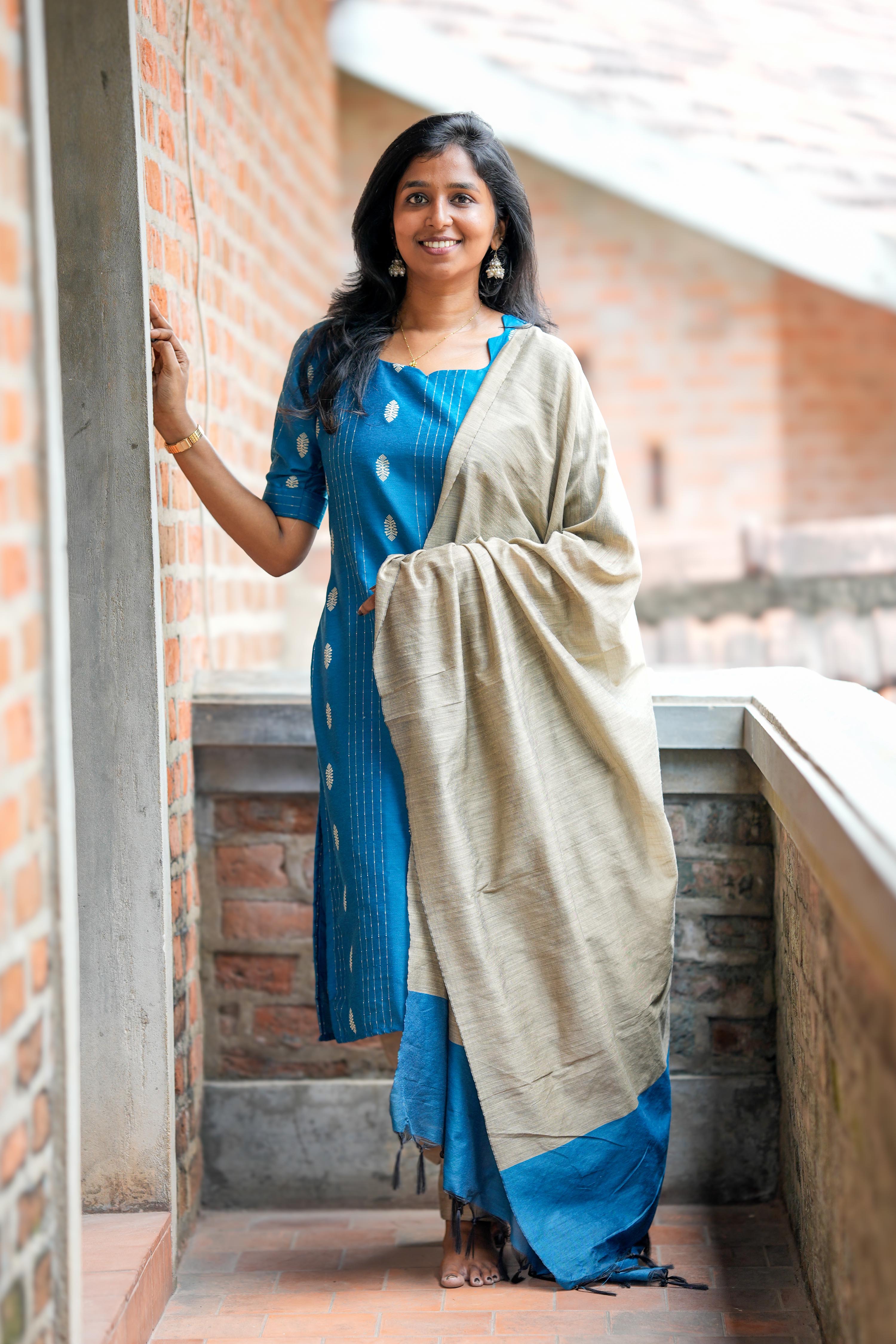 Teal Blue 3 Piece Set - Semi Silk Cotton