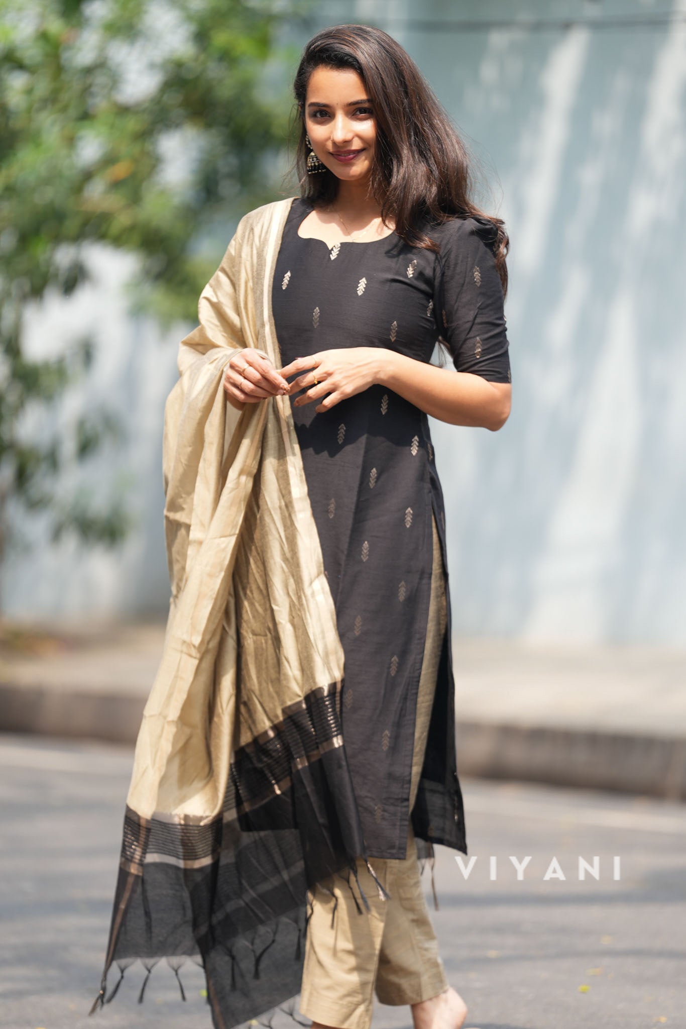 Regal Noir - Black & Tussar Viscose Slub 3 Piece Set