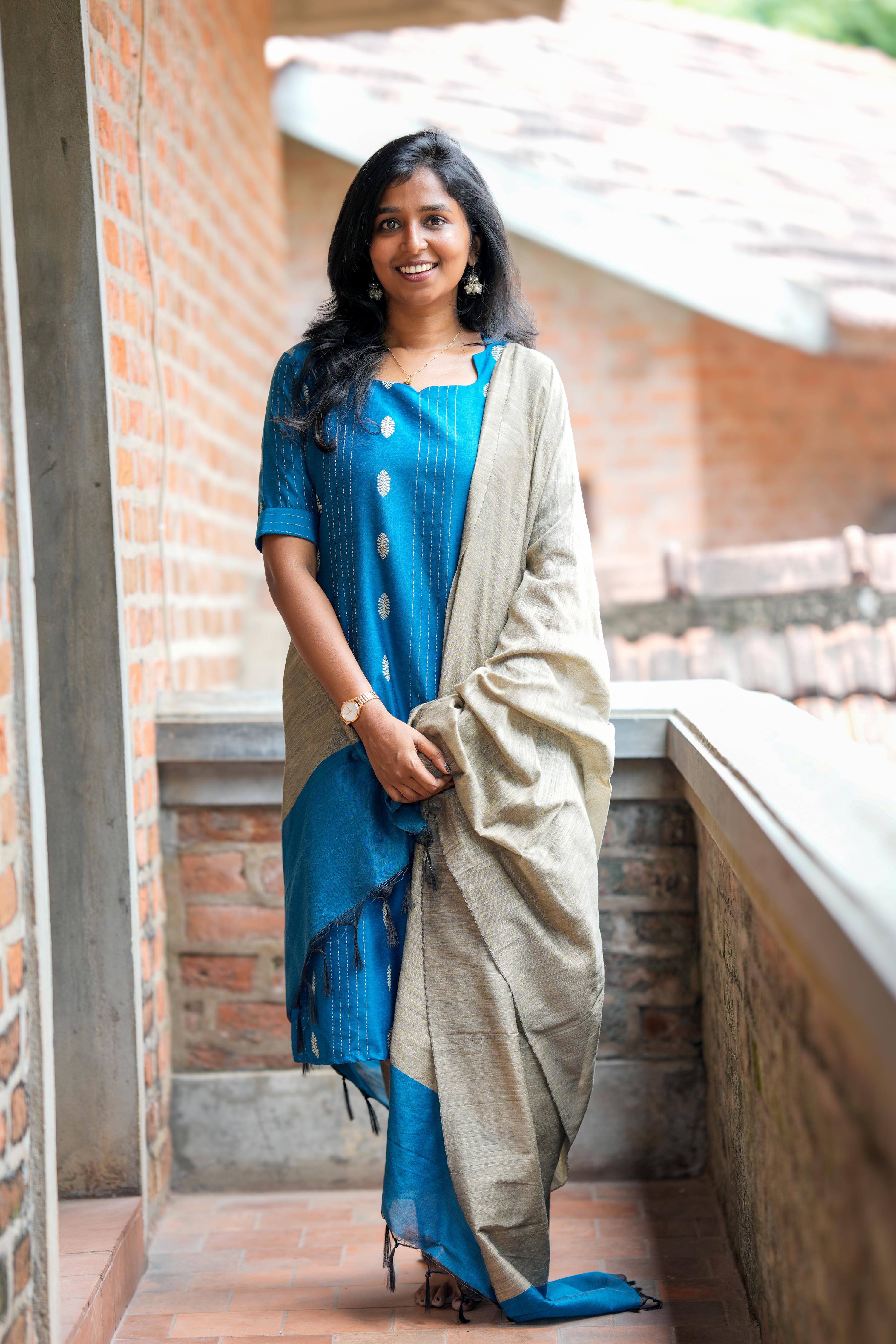 Teal Blue 3 Piece Set - Semi Silk Cotton