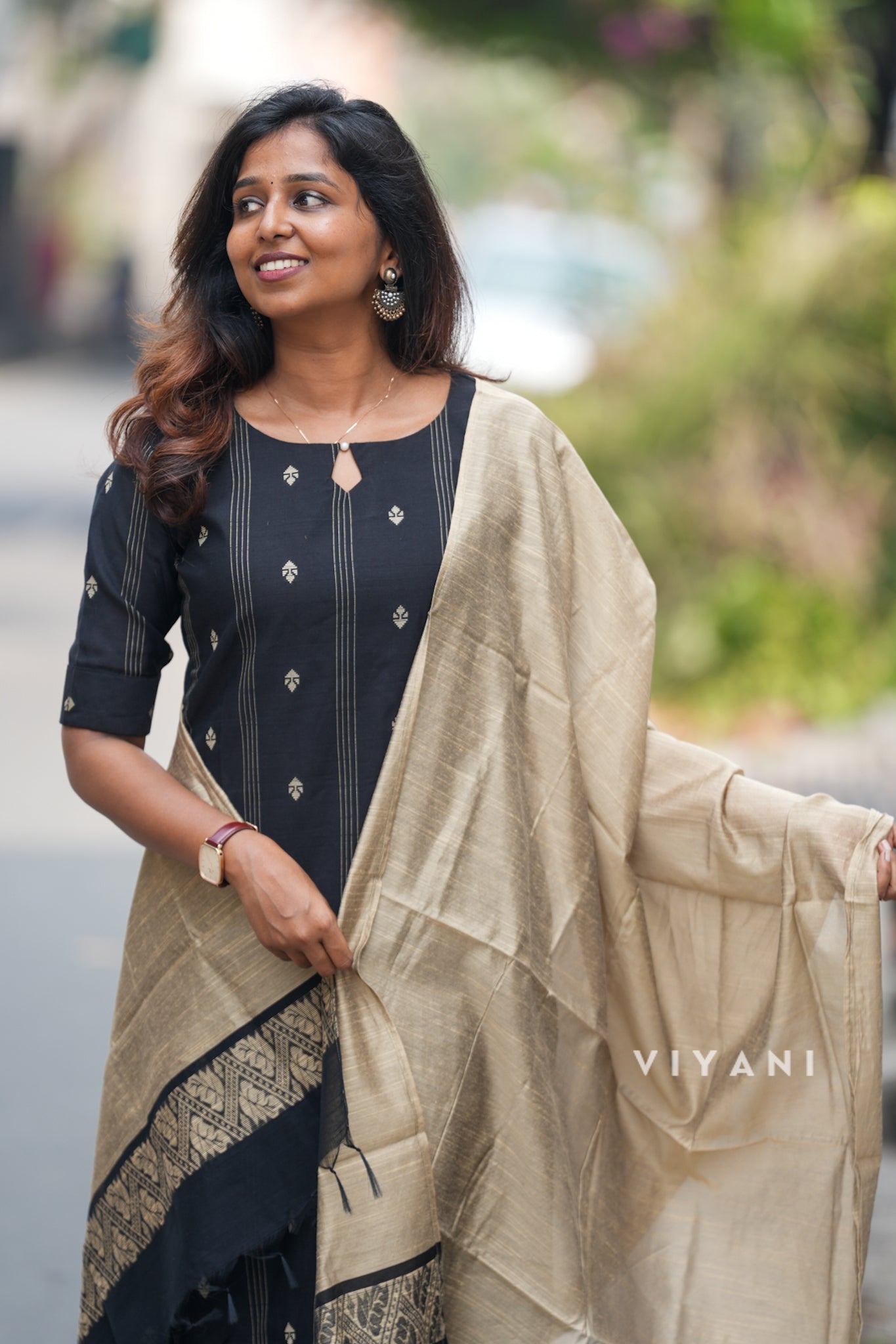 Black Slub Silk Salwar set (3 Piece Suit)