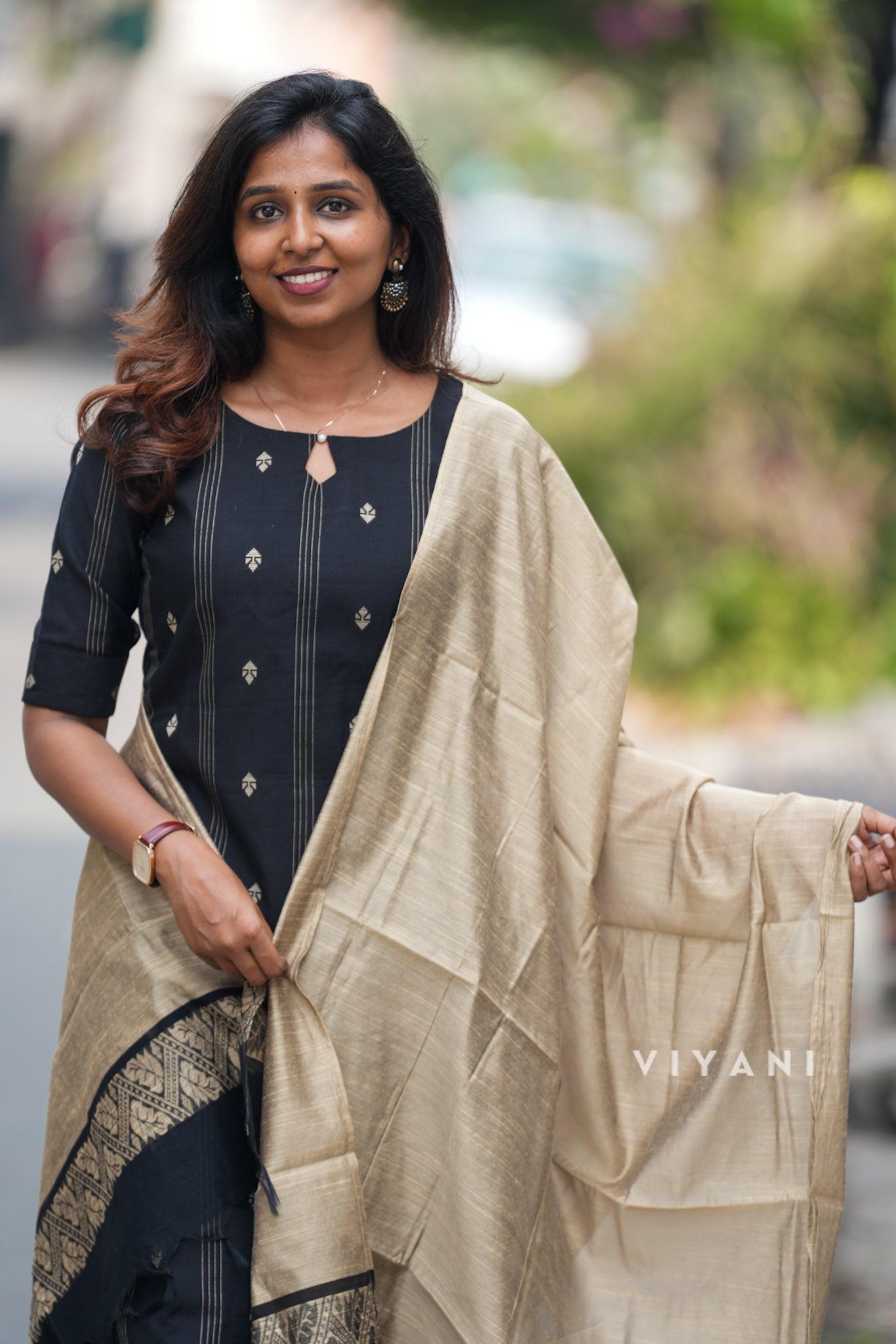 Black Slub Silk Salwar set (3 Piece Suit)