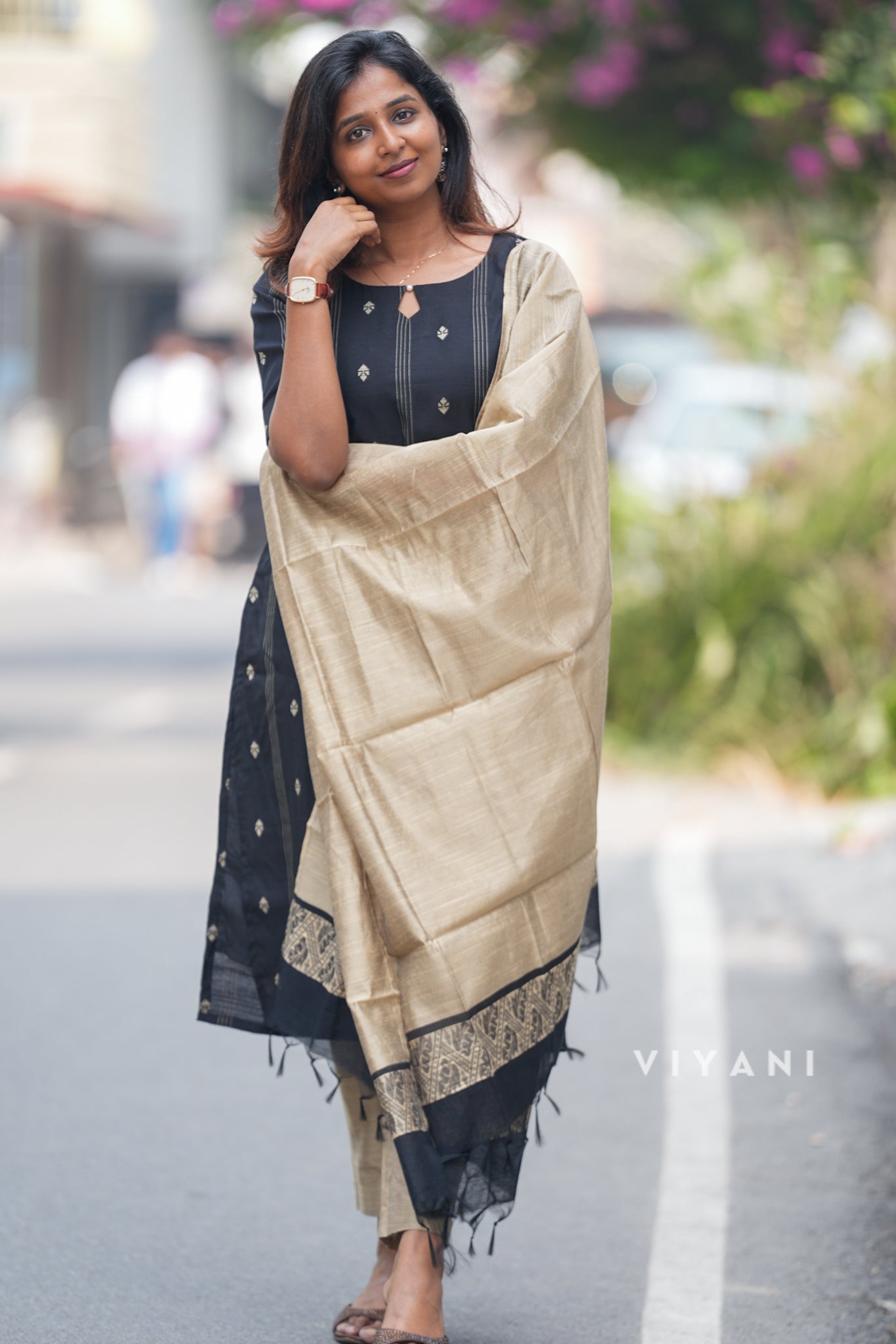 Black Slub Silk Salwar set (3 Piece Suit)