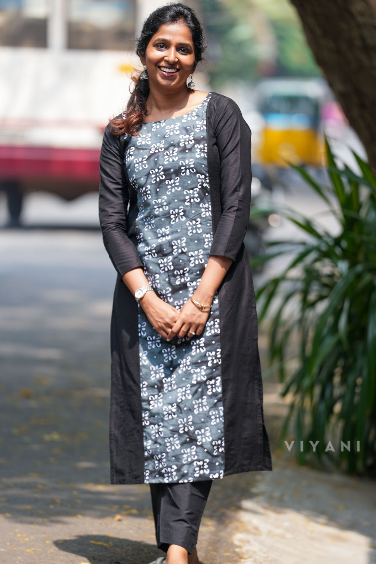 Charcoal Petal  - Black & Grey Panel Viscose Slub Co-ord Set