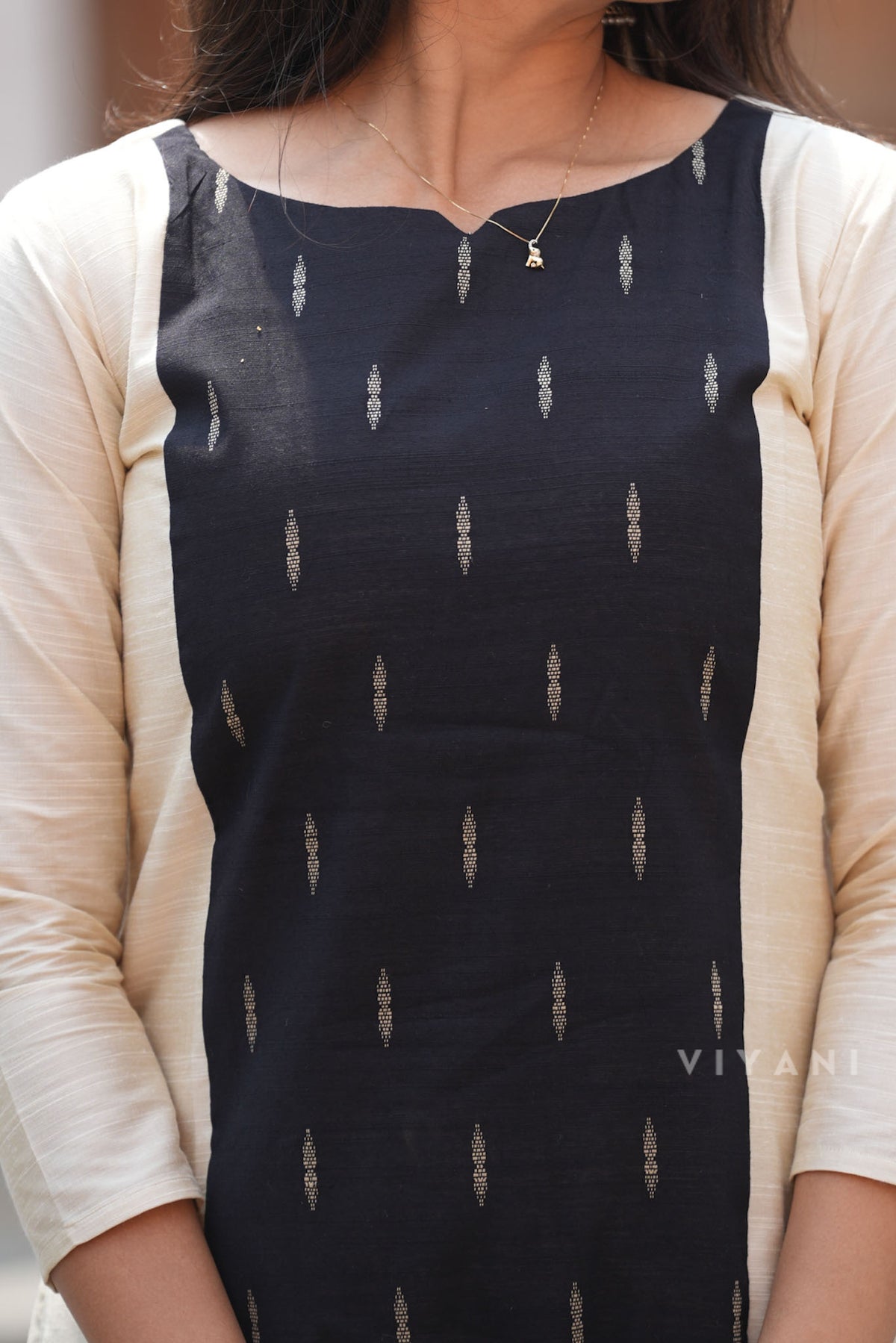 Ivory Feather - Ivory & Black Panel Viscose Slub Co-ord Set