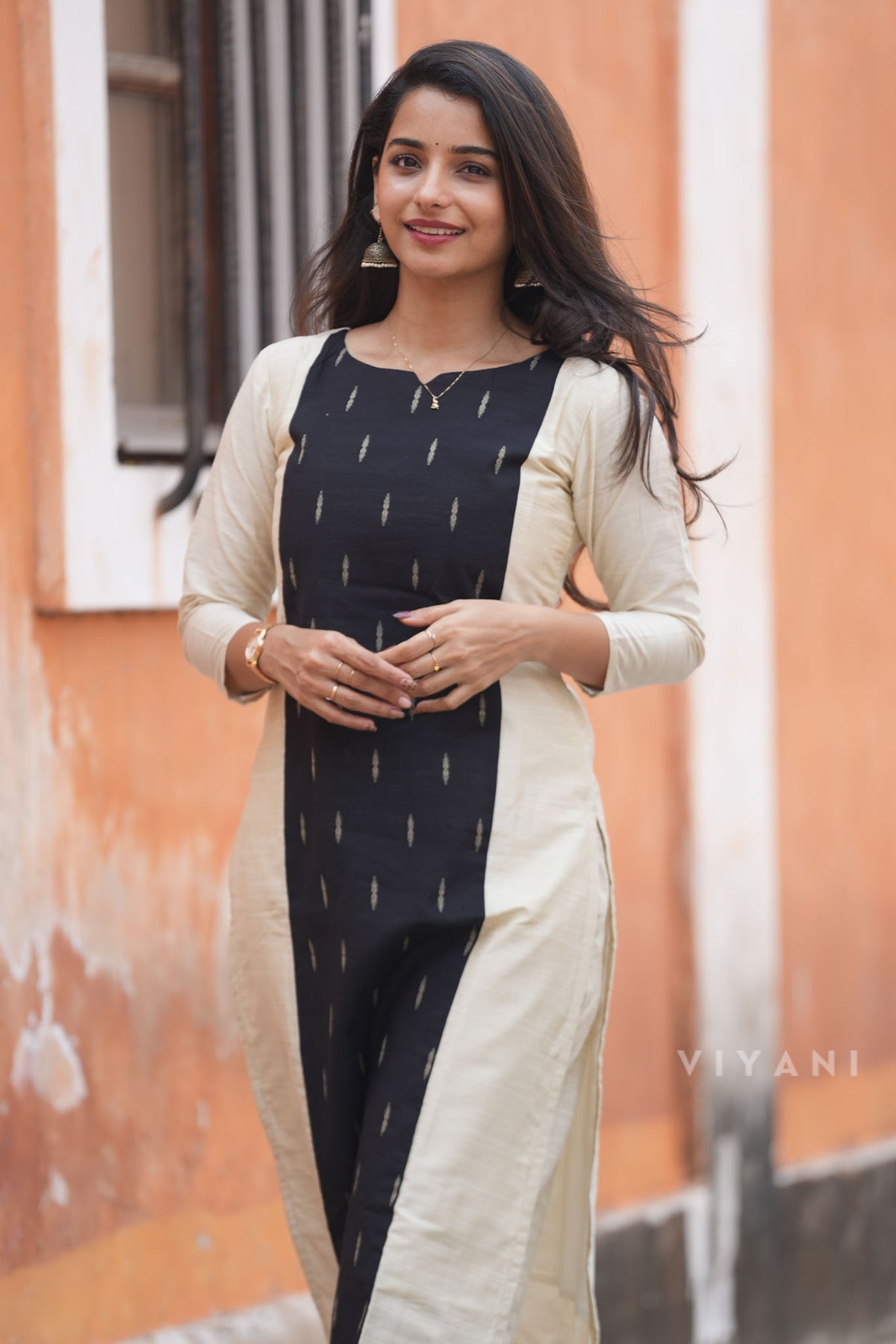 Ivory Feather - Ivory & Black Panel Viscose Slub Co-ord Set
