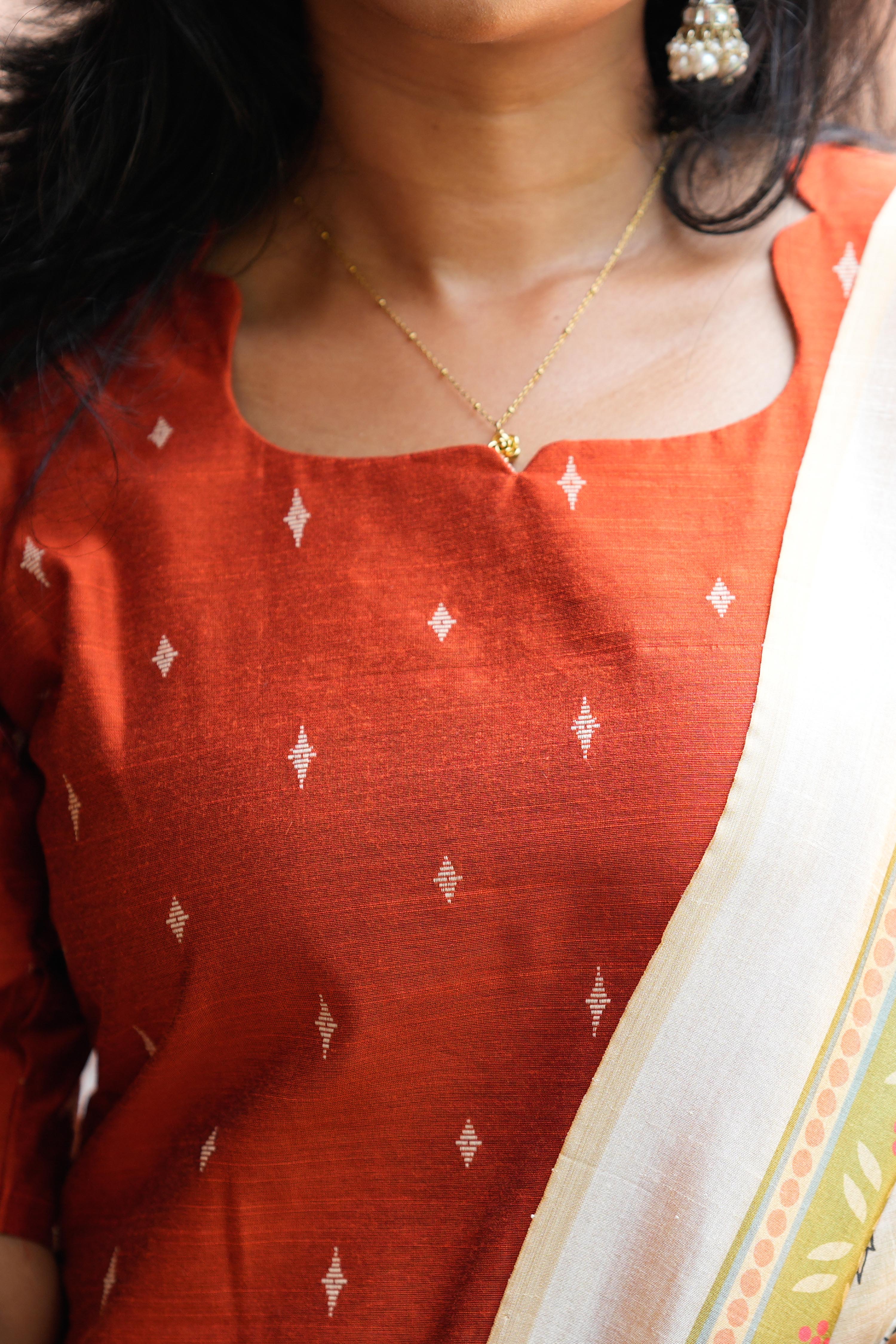 Orange Salwar Suit - Slub Silk