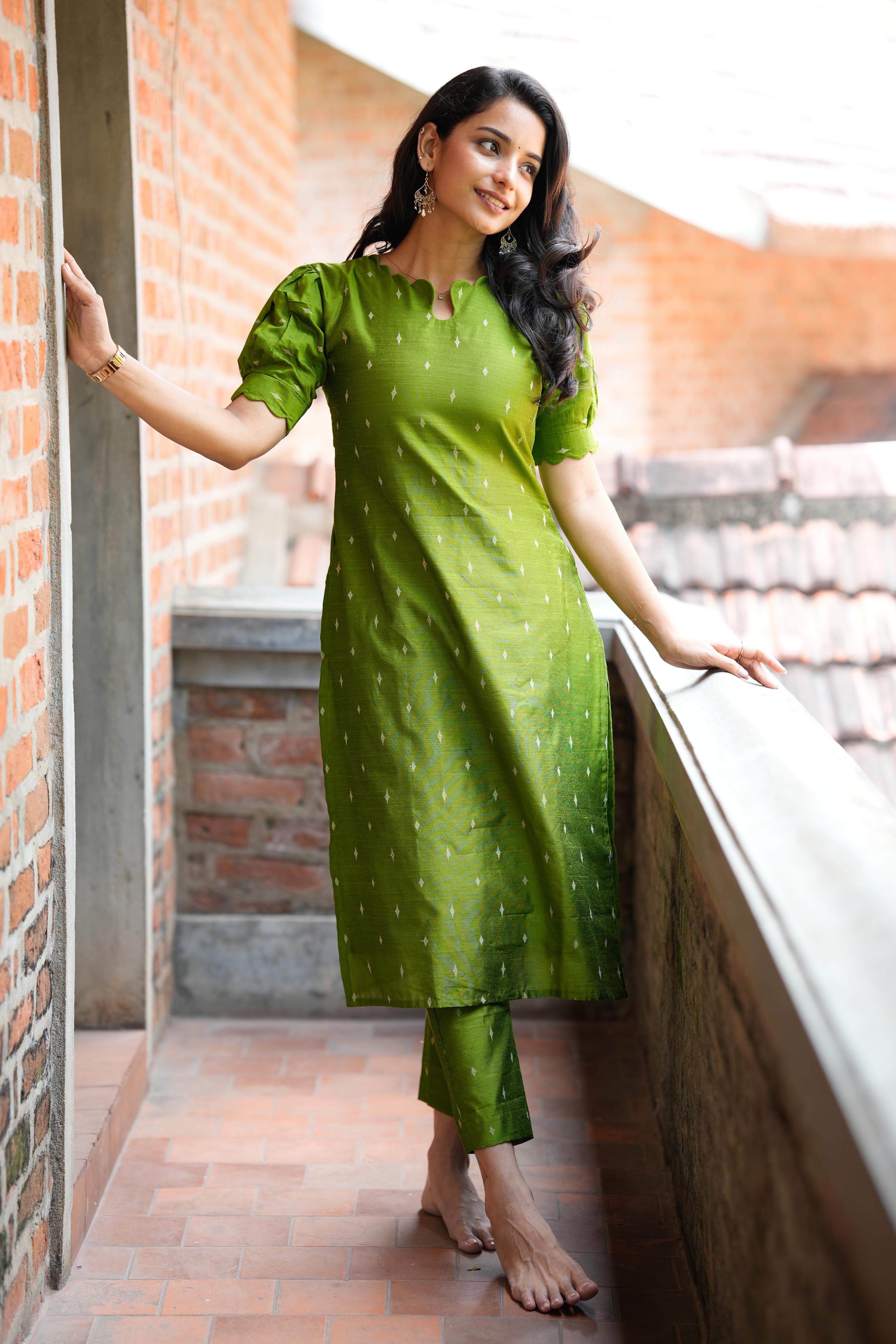 Parrot Green 3 Piece Set - Slub Silk