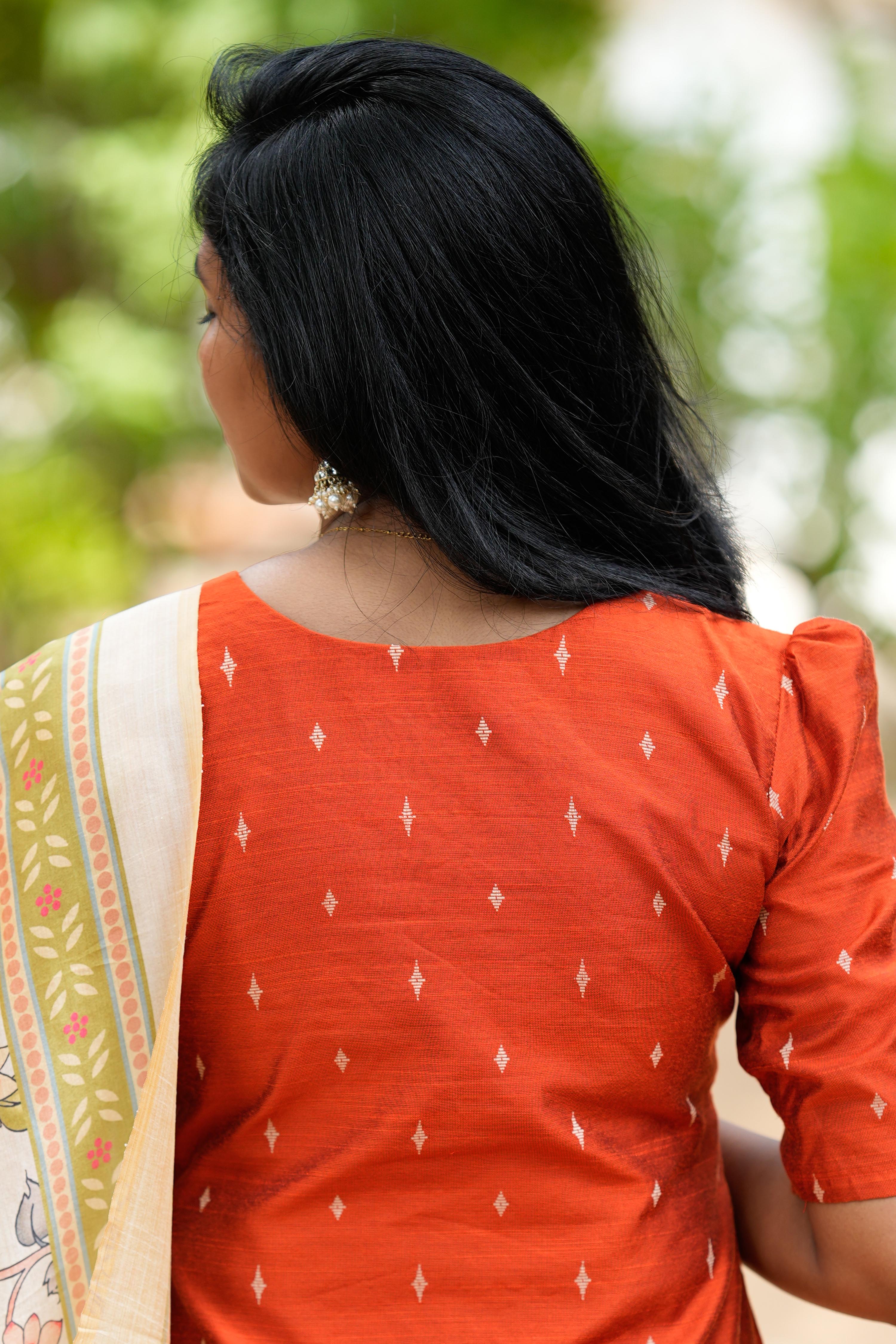Orange Salwar Suit - Slub Silk