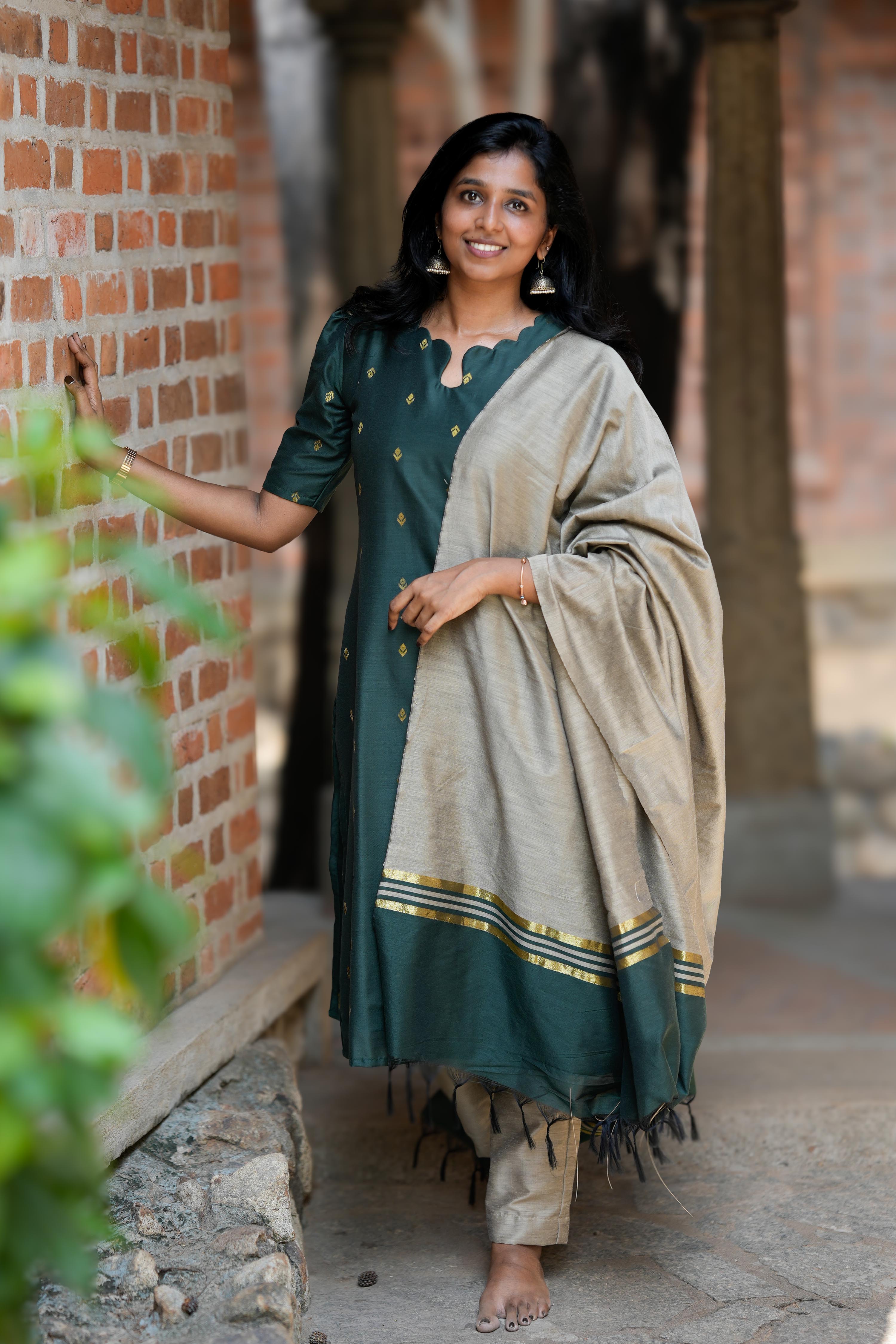 Deep Green 3 Piece Set - Semi Silk Cotton