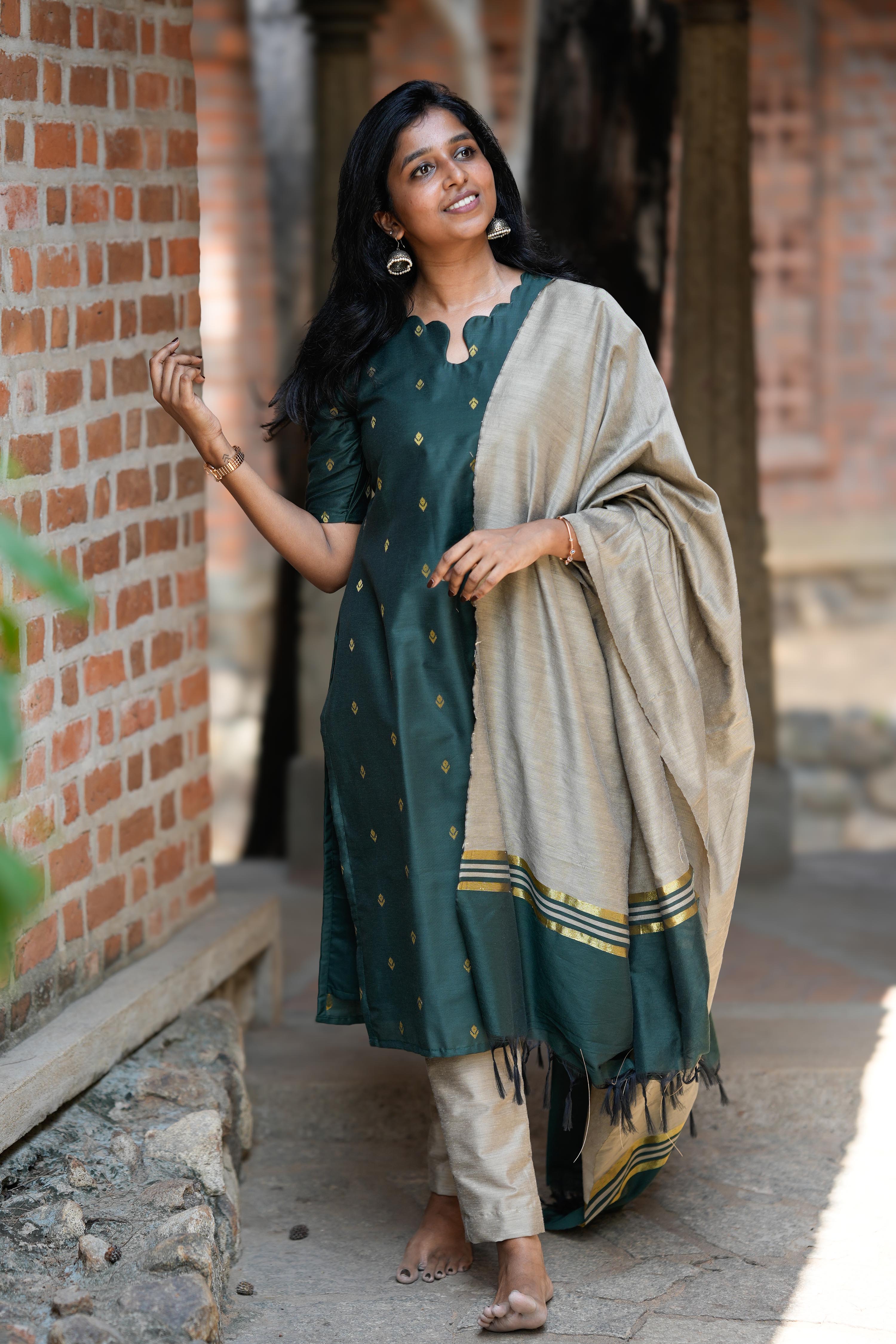 Deep Green 3 Piece Set - Semi Silk Cotton