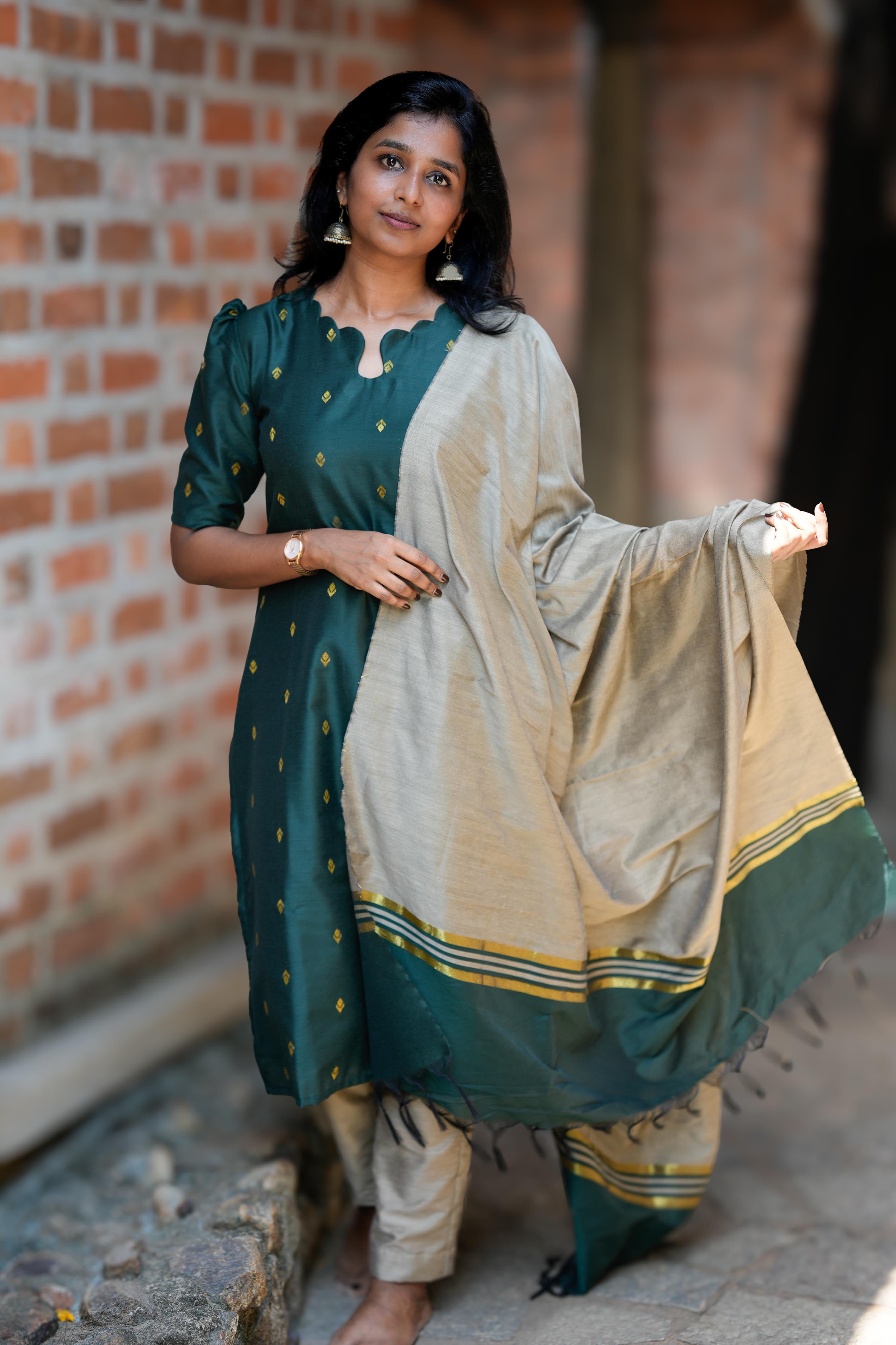 Deep Green 3 Piece Set - Semi Silk Cotton
