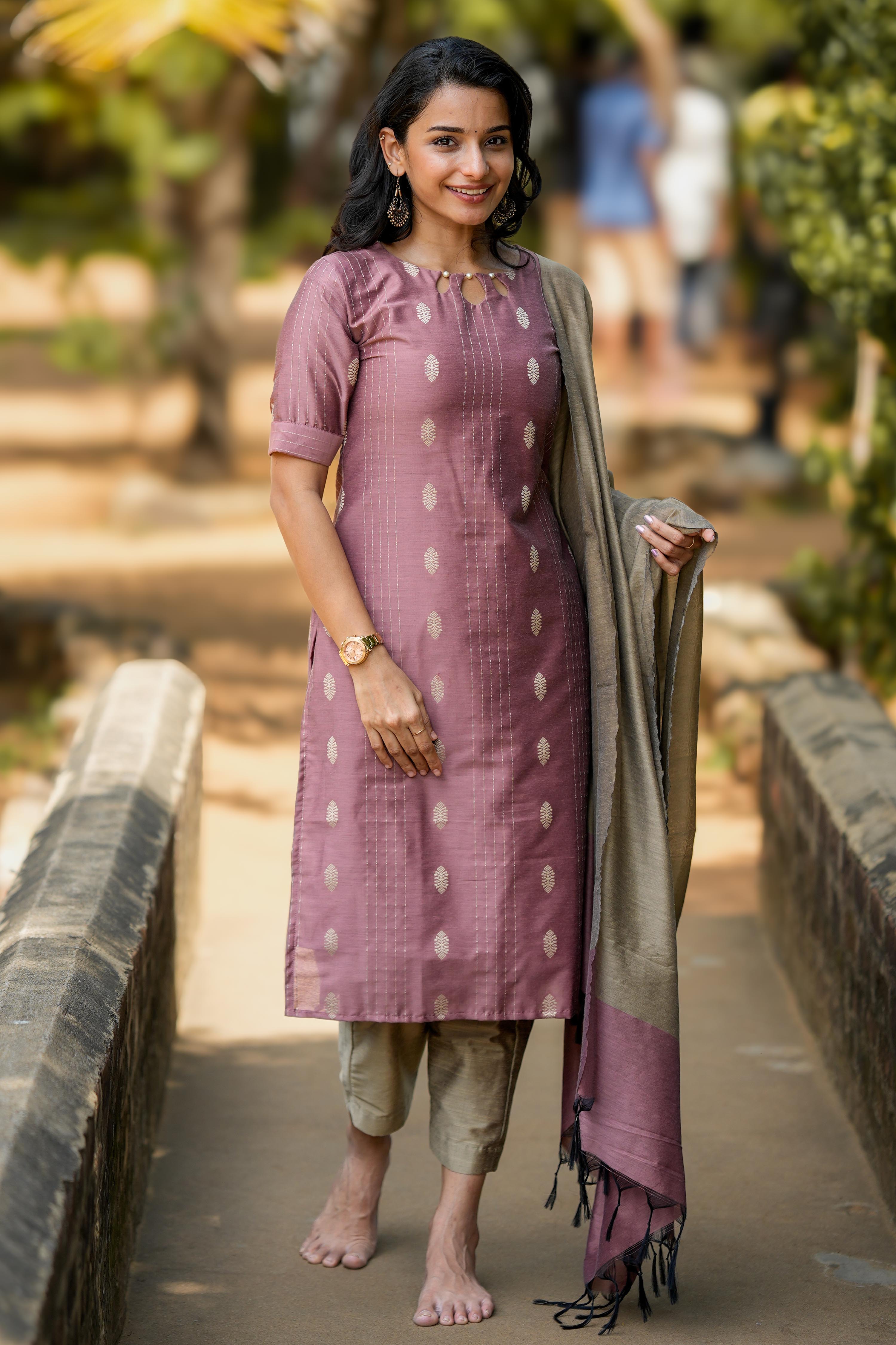 Dusku Mauve 3 Piece Set - Semi Silk Cotton