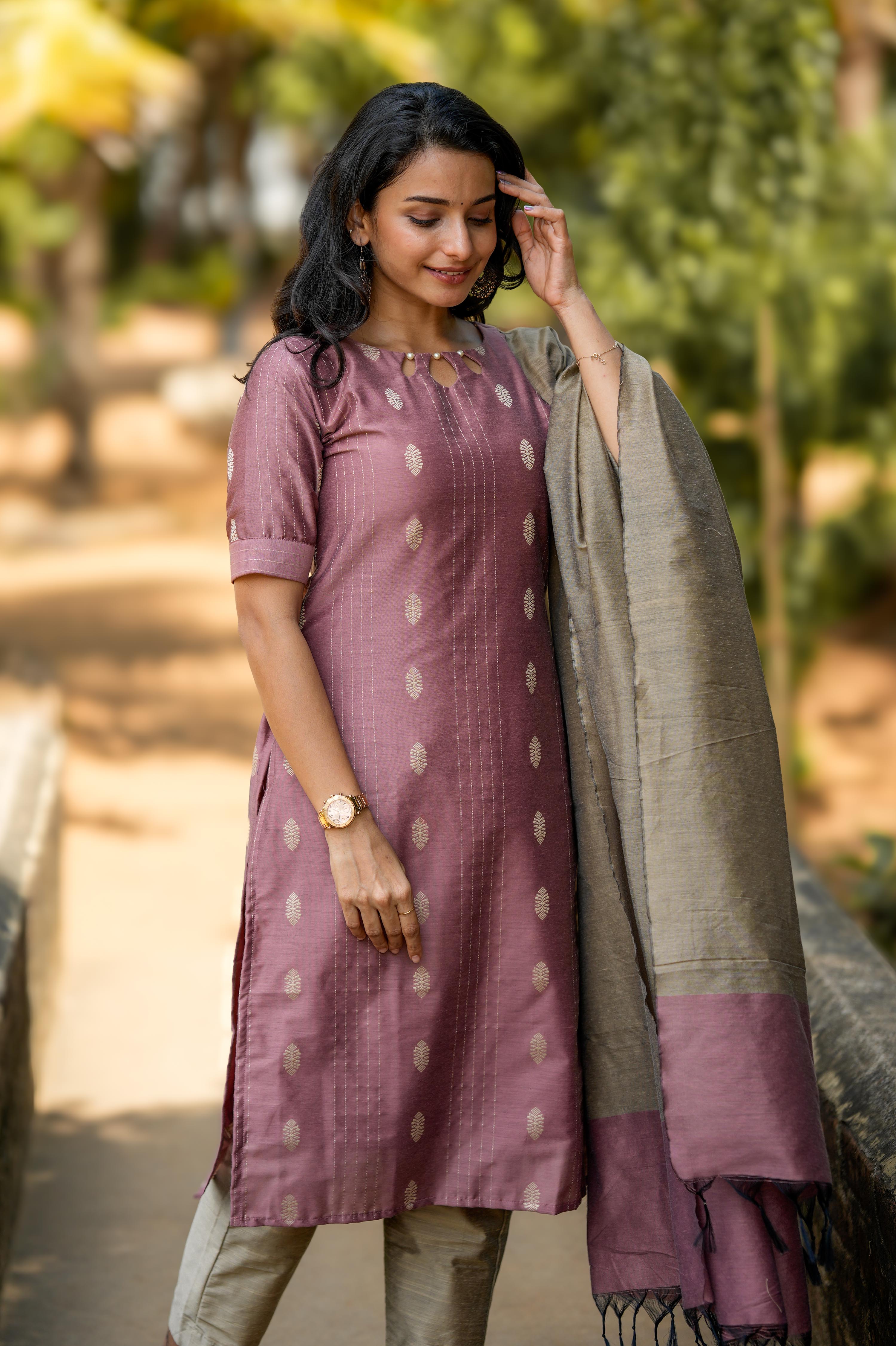 Dusku Mauve 3 Piece Set - Semi Silk Cotton