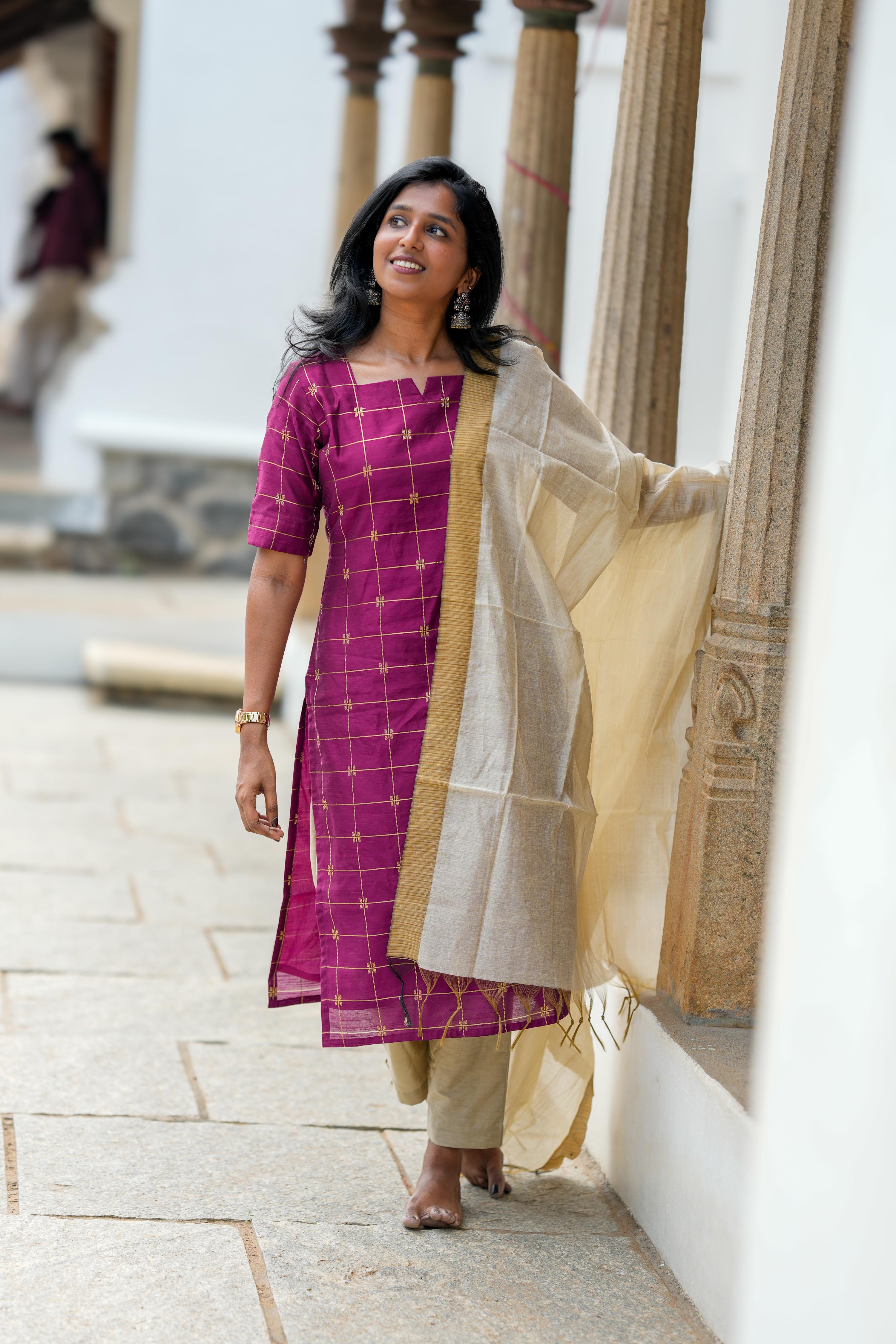 Magenta 3 Piece Set - Slub Silk