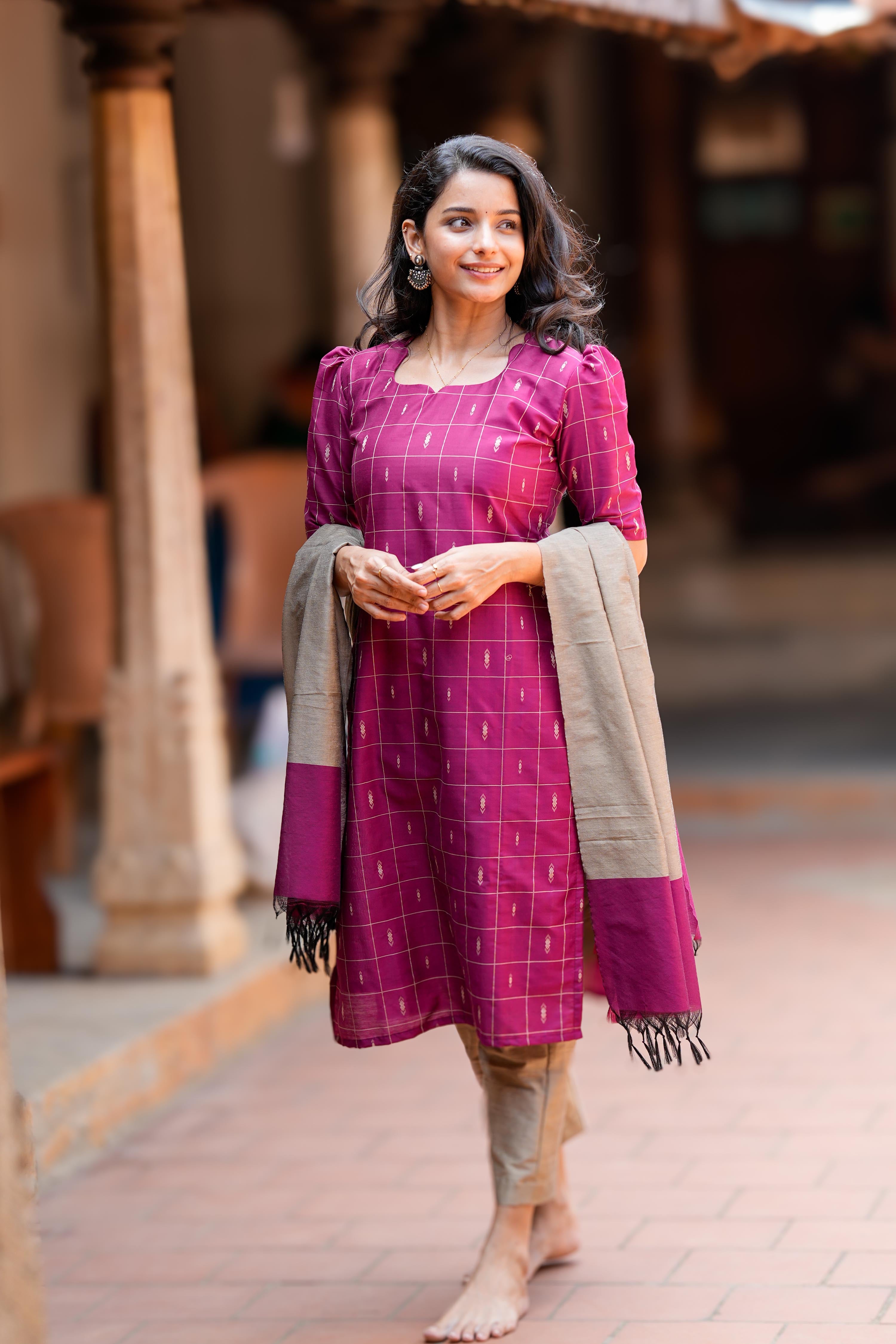 Magenta 3 Piece Set - Semi Silk Cotton
