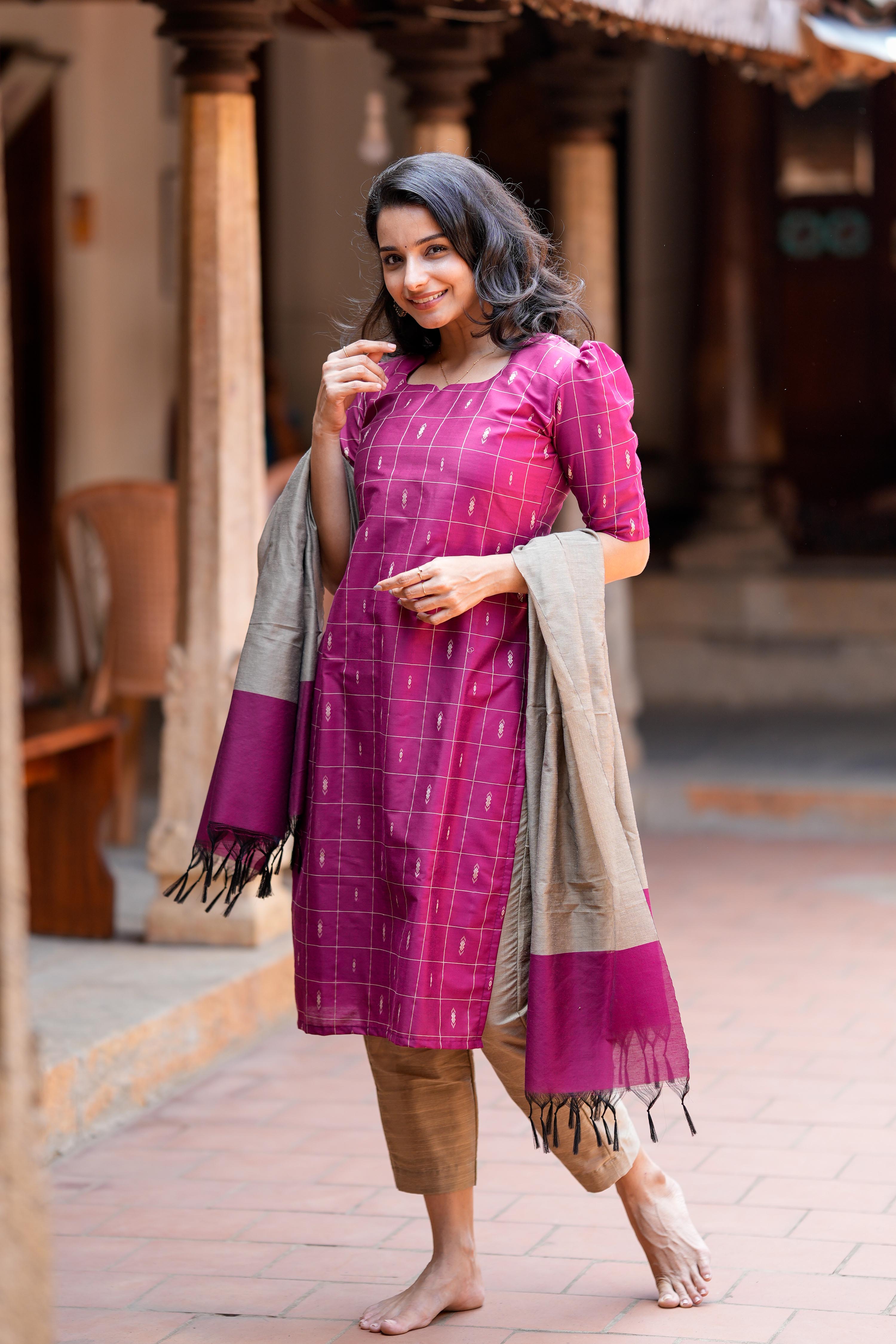 Magenta 3 Piece Set - Semi Silk Cotton