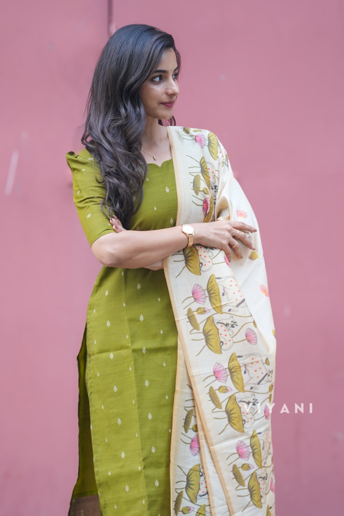 Avacado Green Salwar Suit - Slub Silk