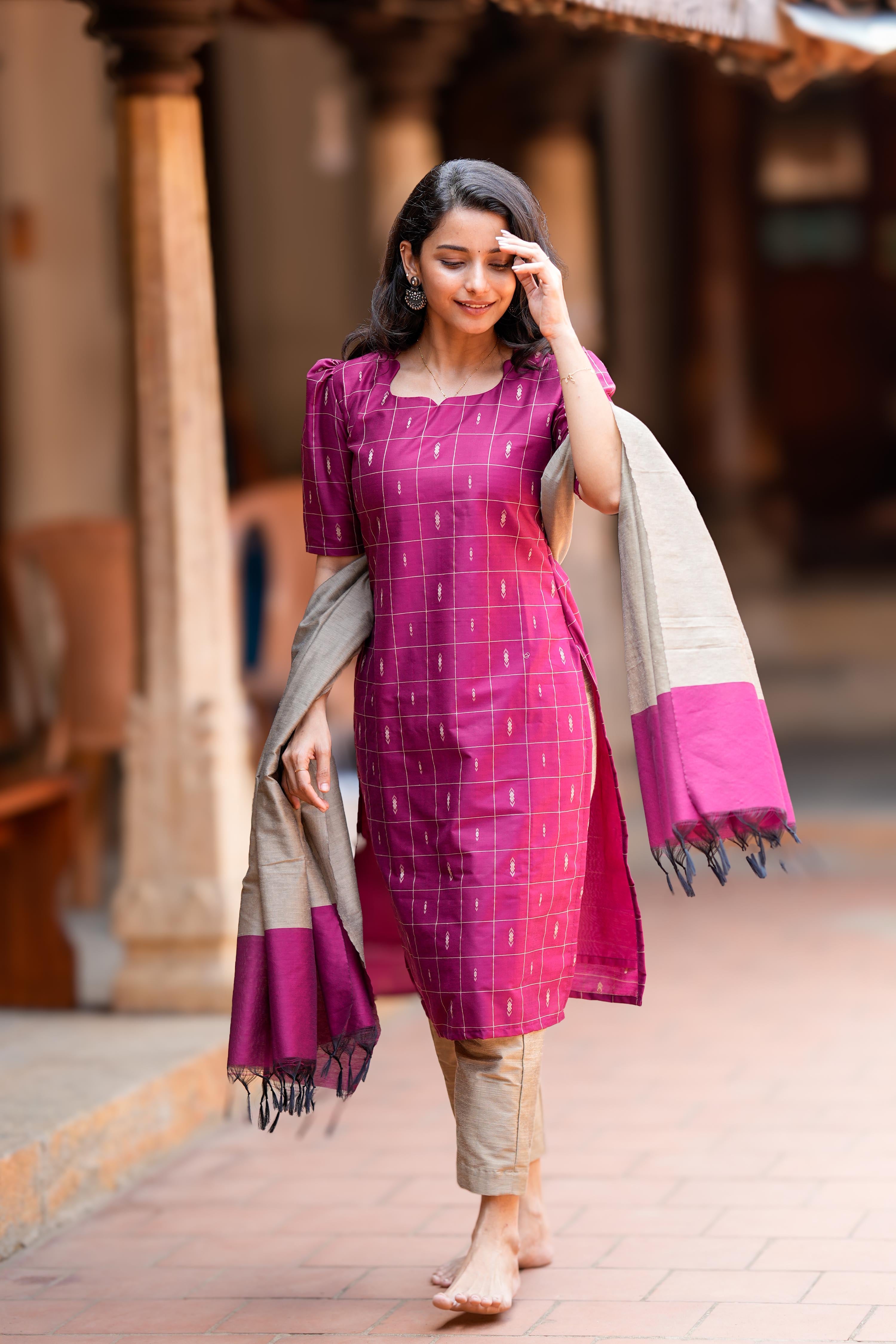 Magenta 3 Piece Set - Semi Silk Cotton