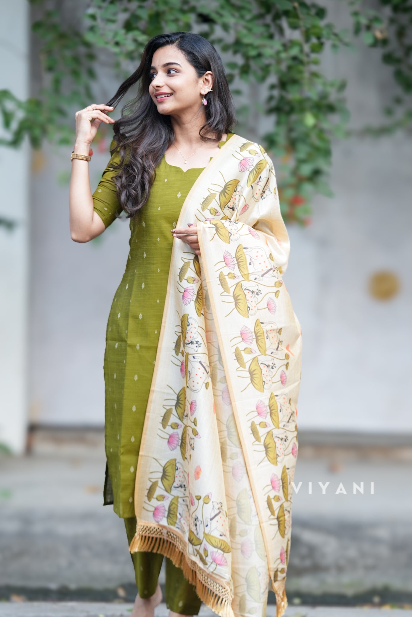 Avacado Green Salwar Suit - Slub Silk