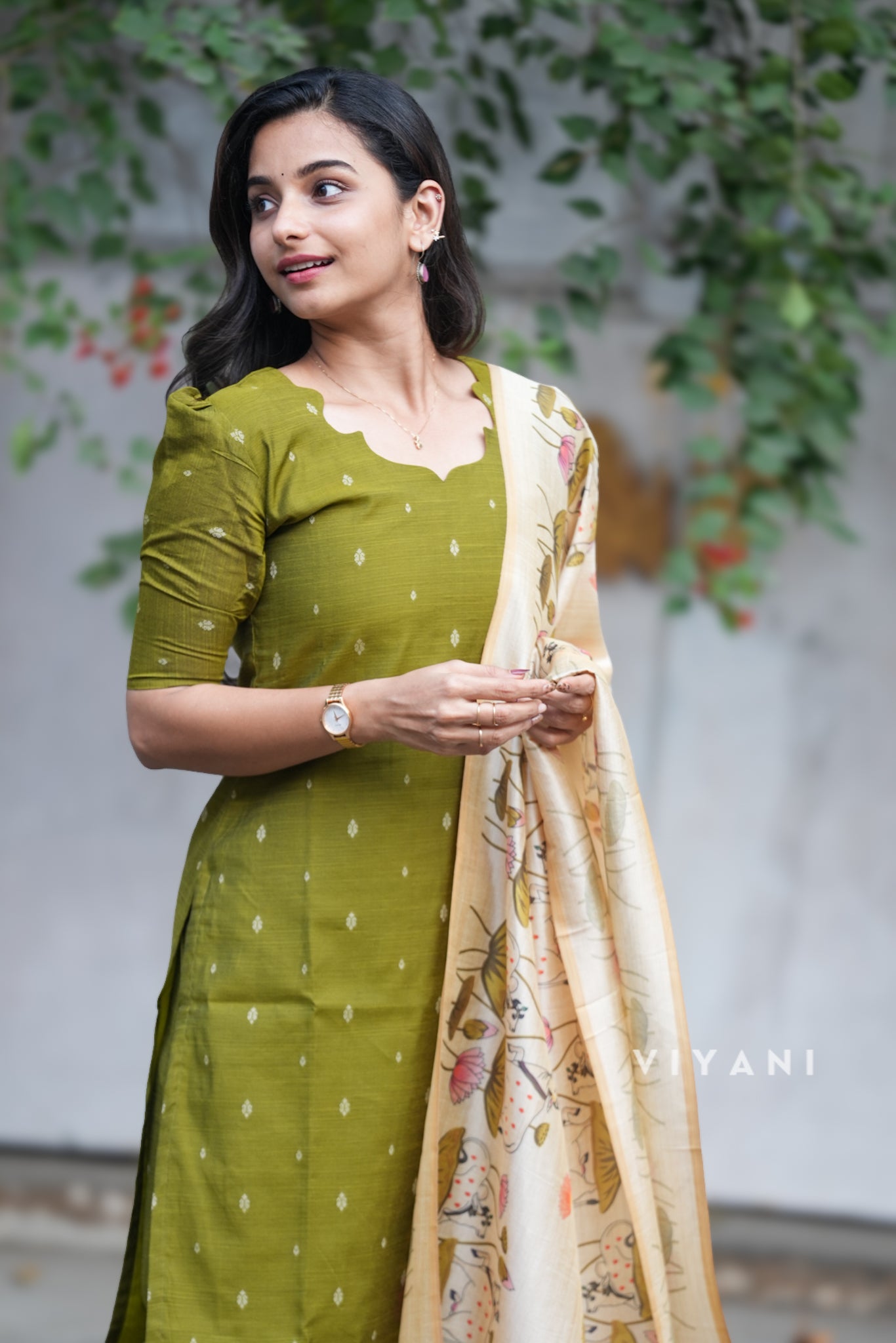 Avacado Green Salwar Suit - Slub Silk