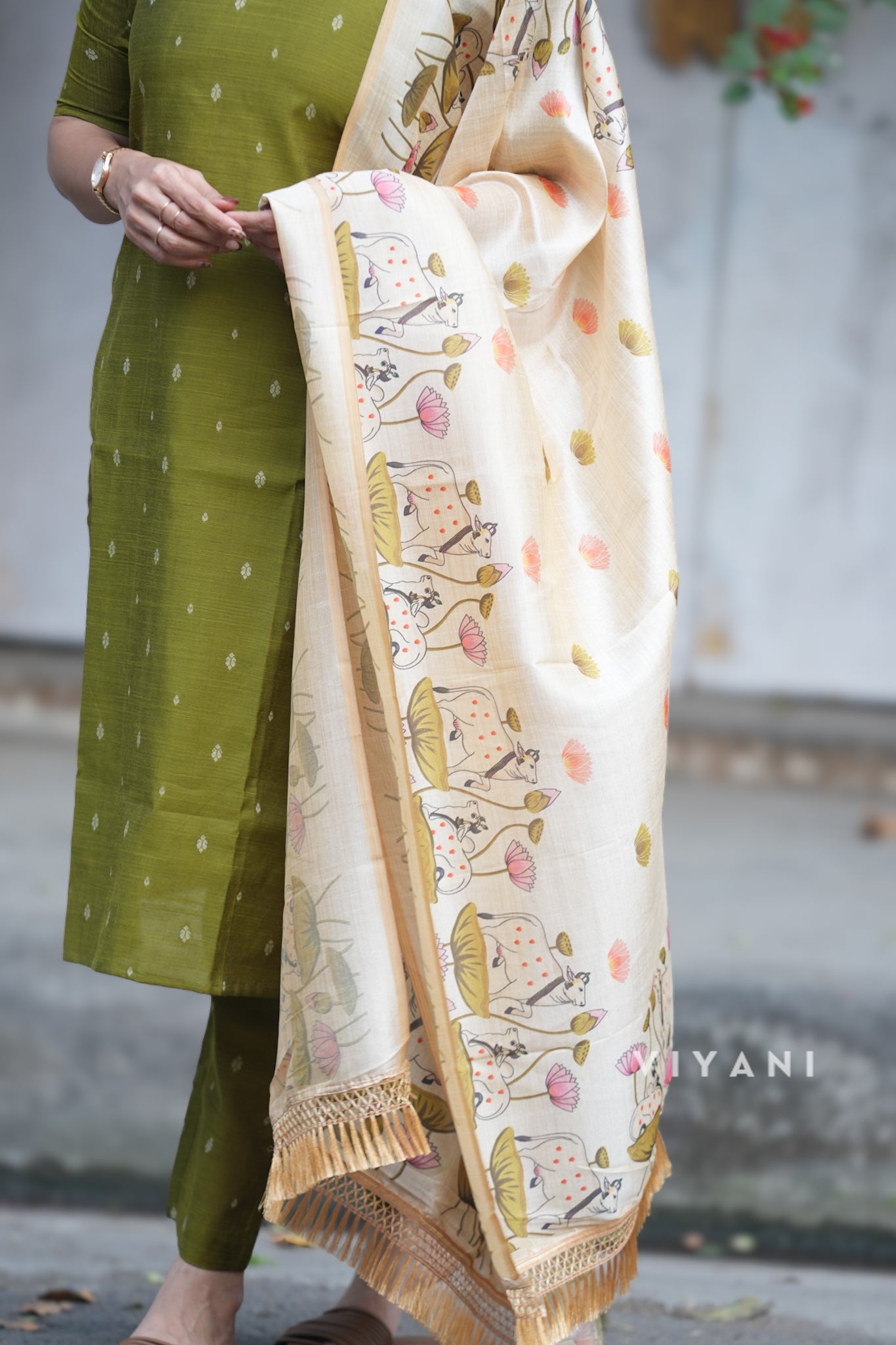 Avacado Green Salwar Suit - Slub Silk