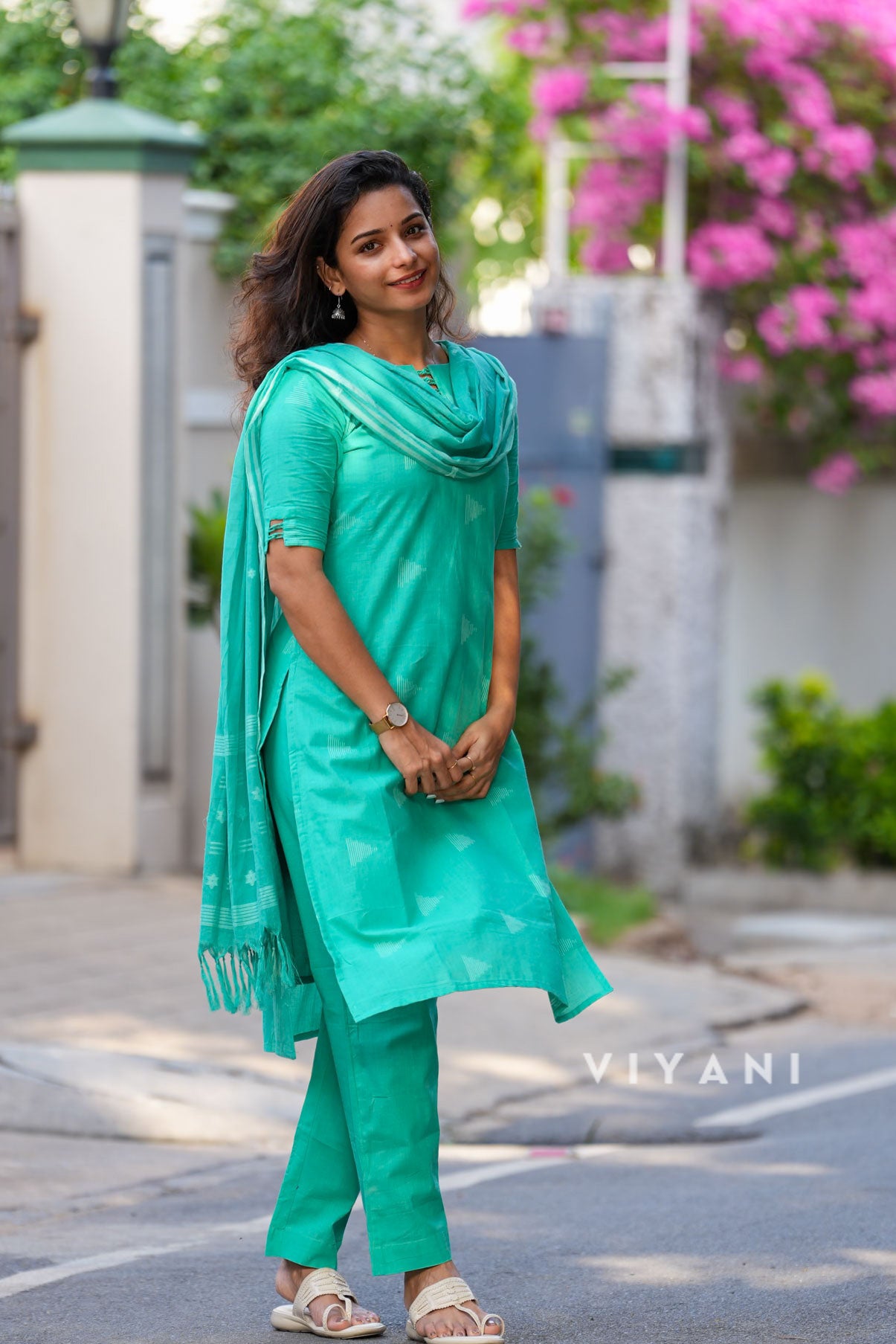 Turquoise Charm - Sea Green Handloom Cotton 3 Piece Set