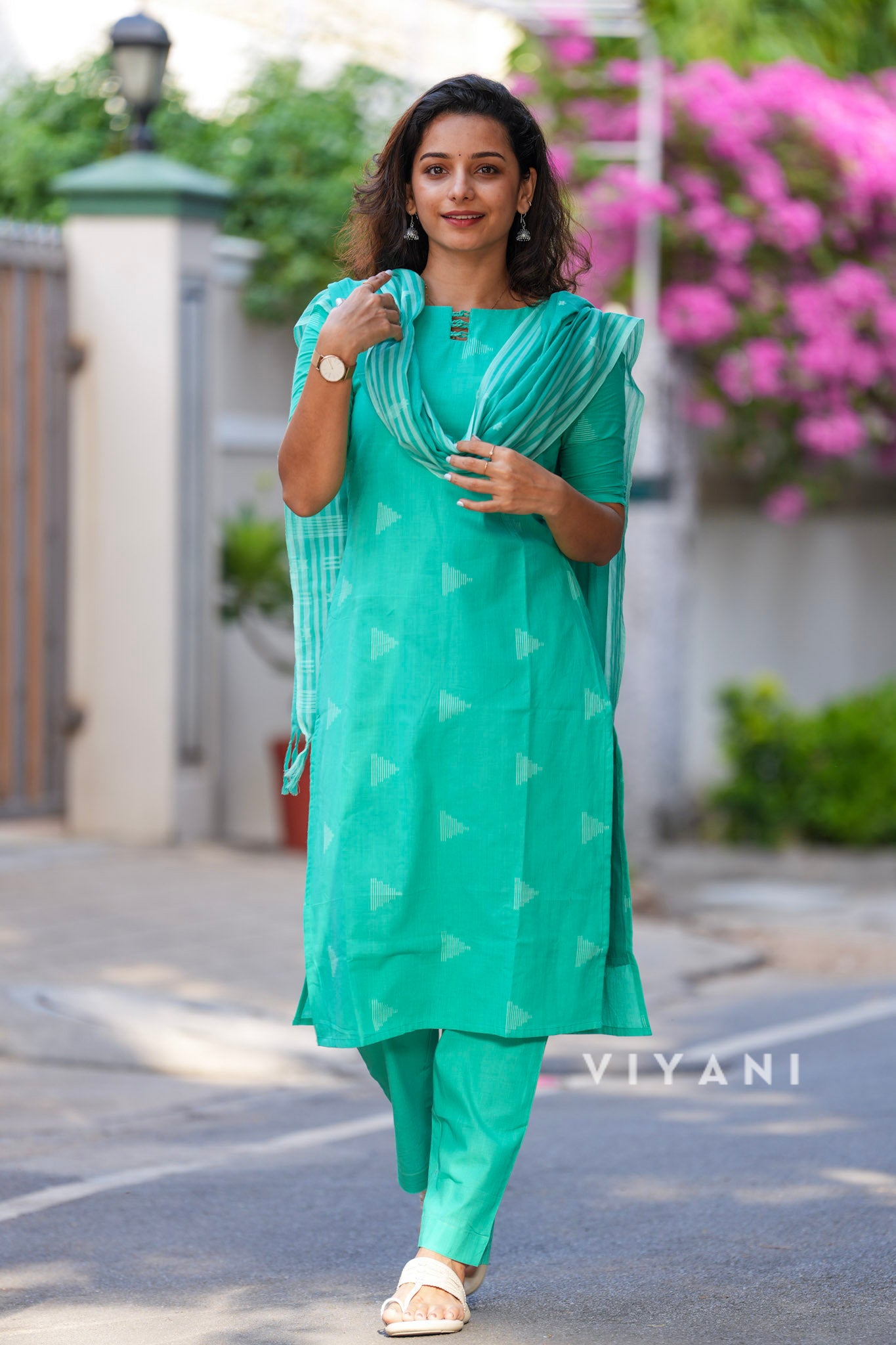 Turquoise Charm - Sea Green Handloom Cotton 3 Piece Set