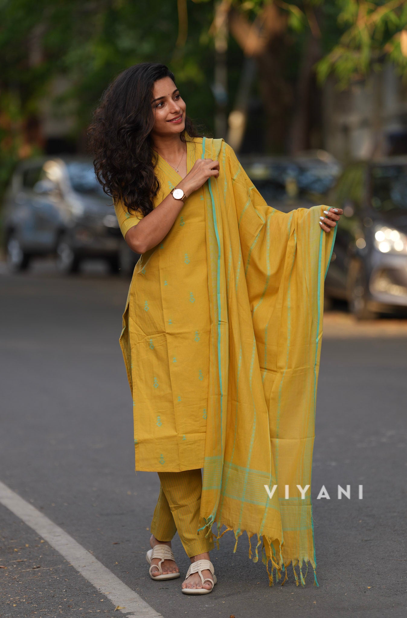 Golden Fields - Mustard Yellow Handloom Cotton 3 Piece Set
