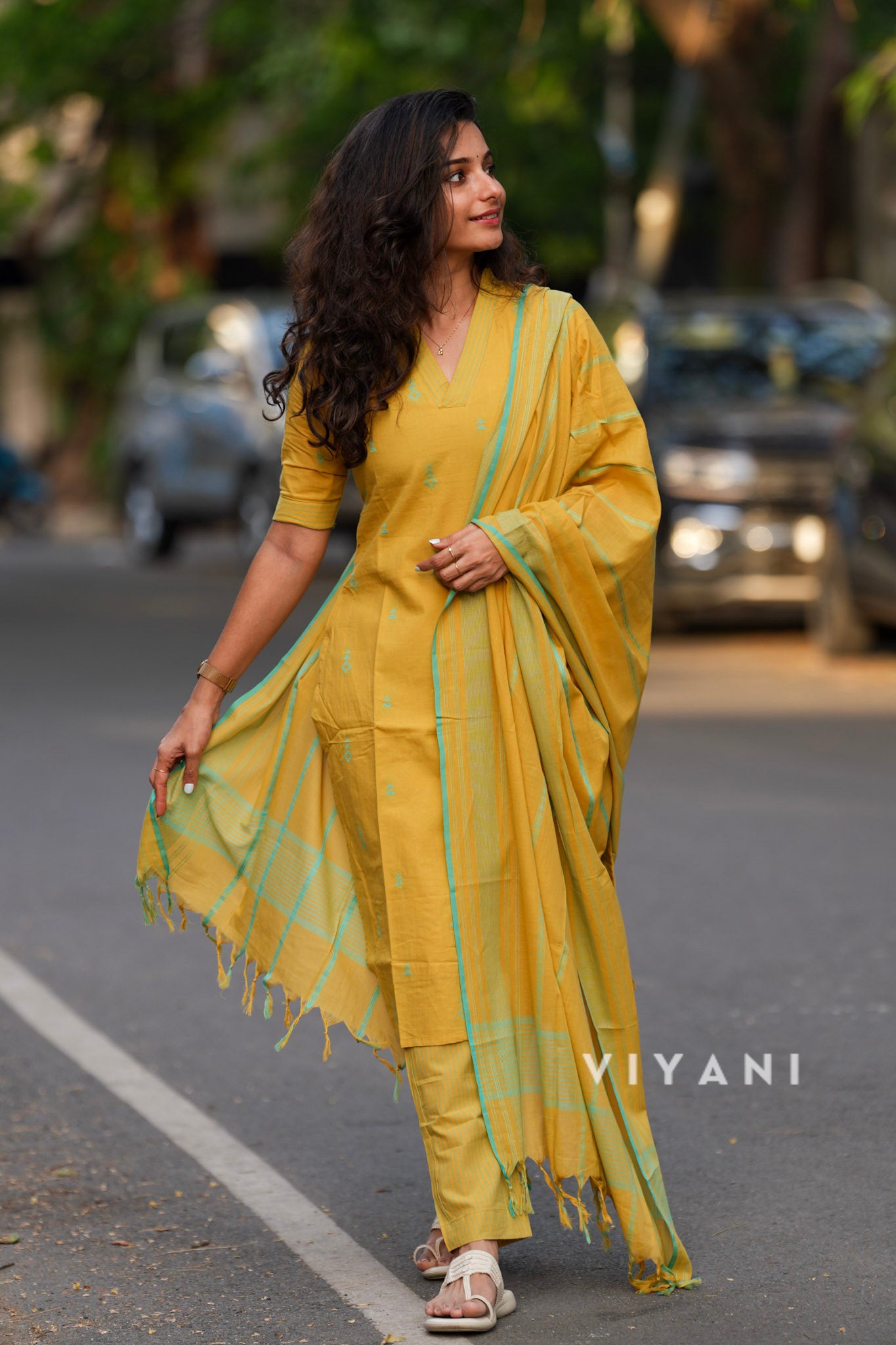 Golden Fields - Mustard Yellow Handloom Cotton 3 Piece Set