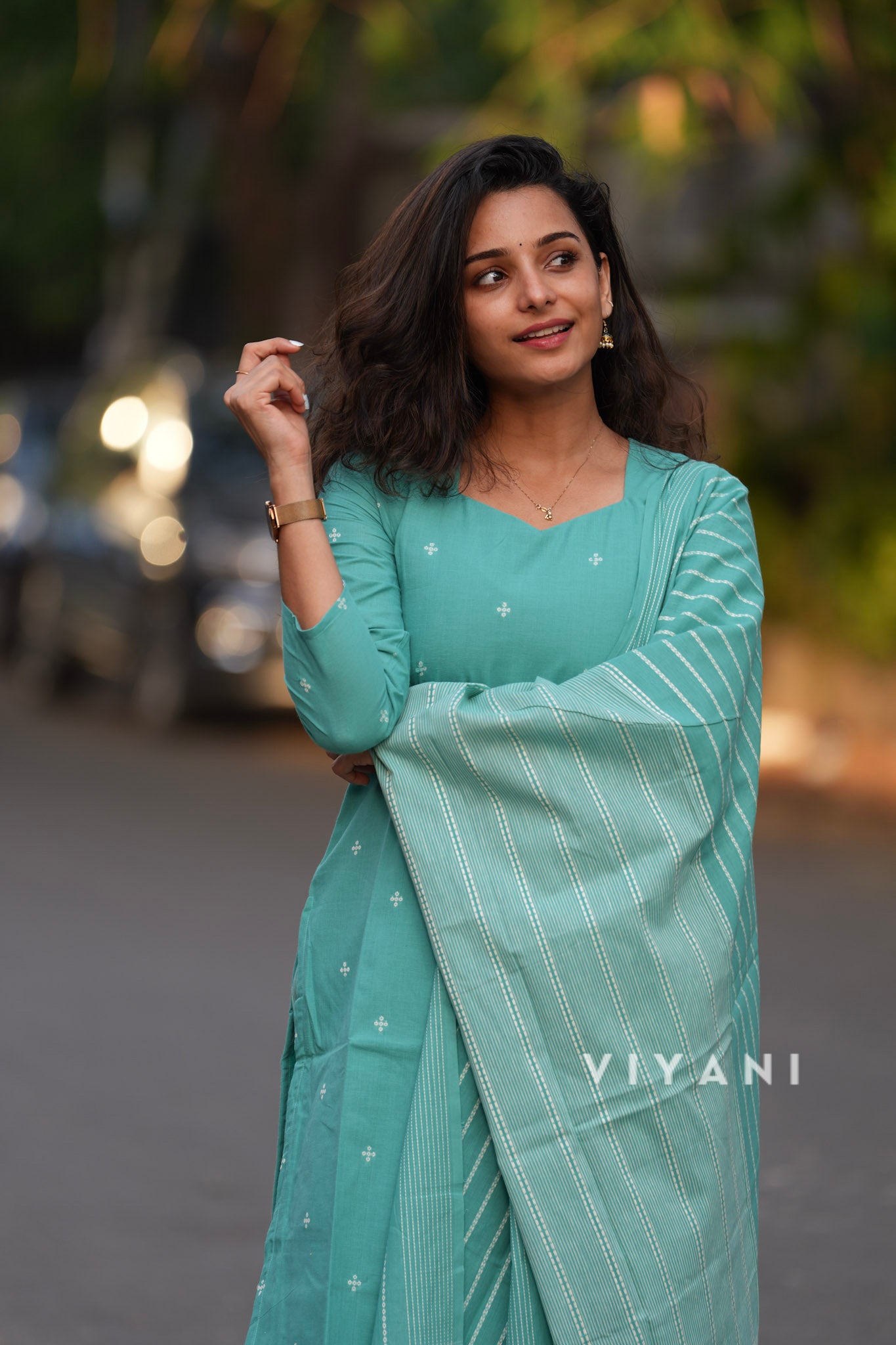 Seafoam Charm -Sea Green Handloom Cotton 3 Piece Set