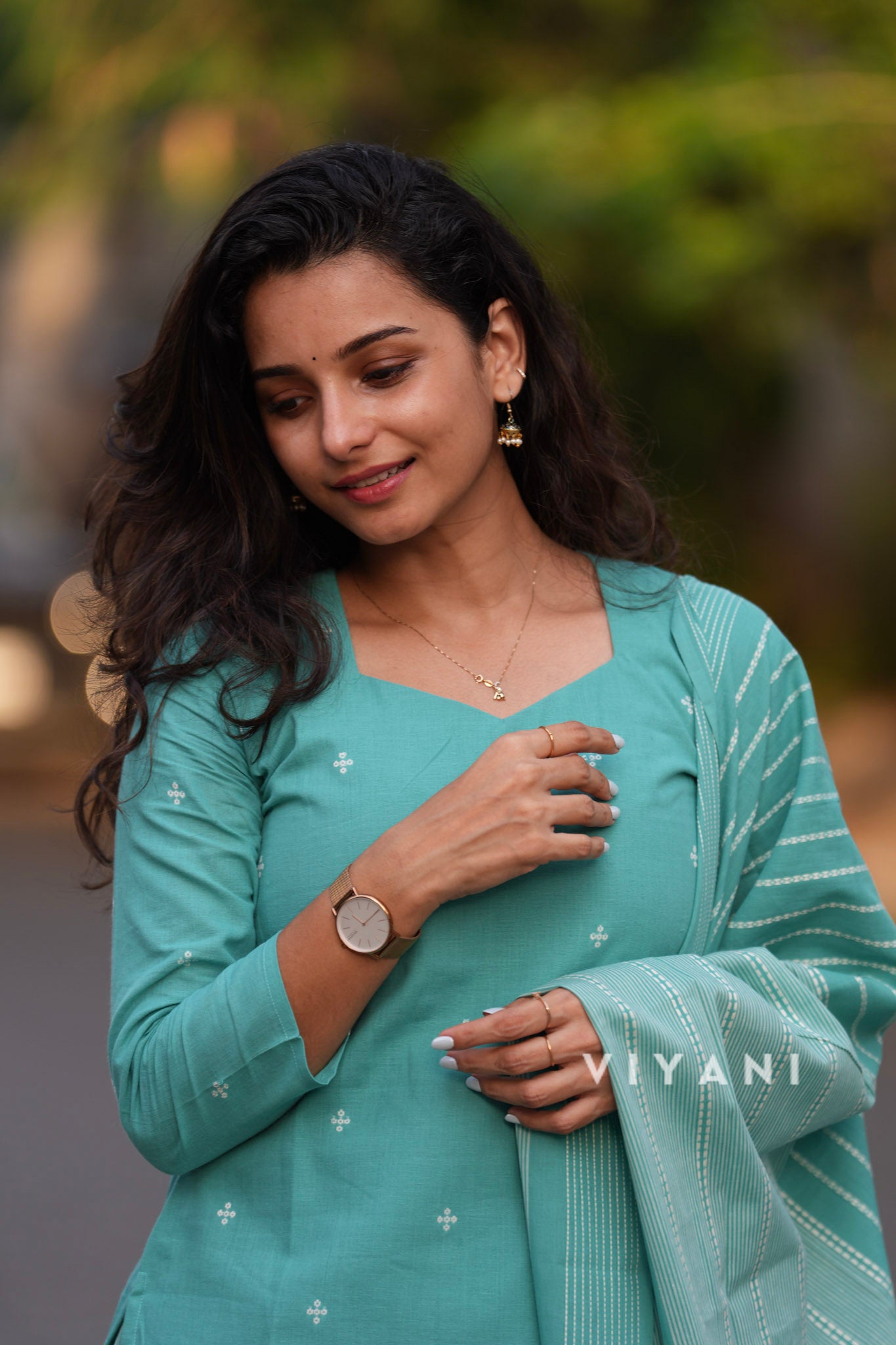 Seafoam Charm -Sea Green Handloom Cotton 3 Piece Set