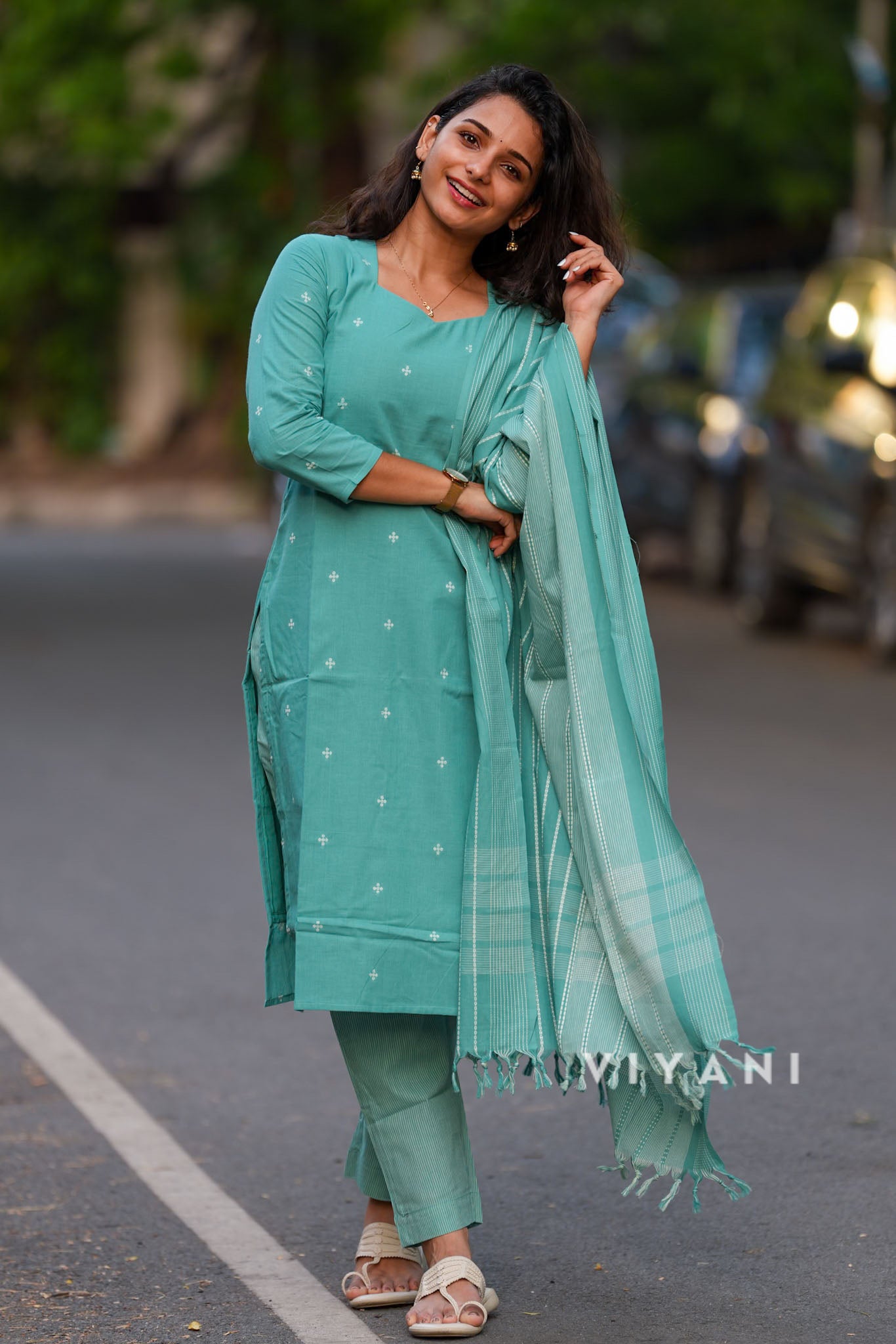 Seafoam Charm -Sea Green Handloom Cotton 3 Piece Set