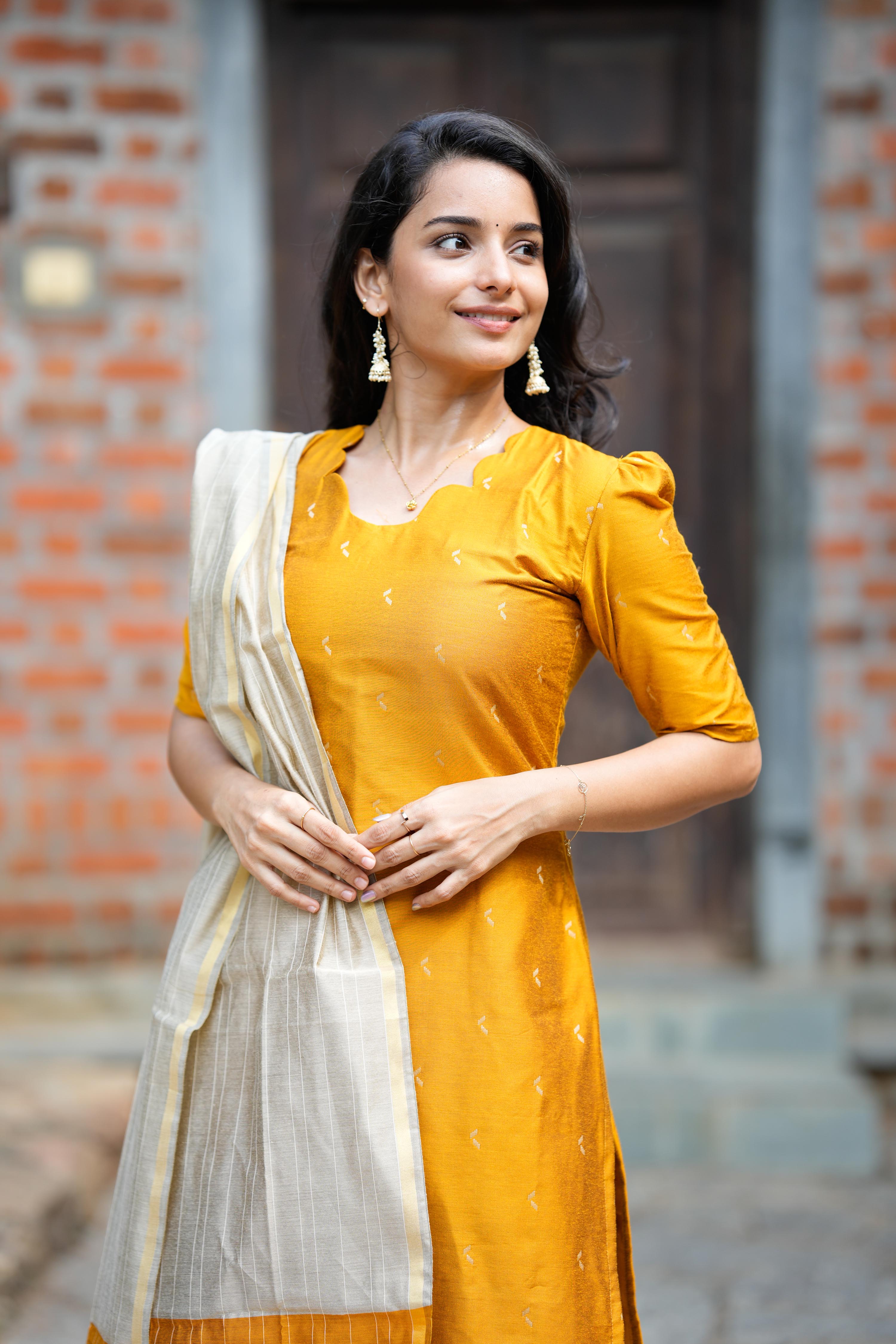 Mustard Yellow 3 Piece Set - Semi Silk Cotton