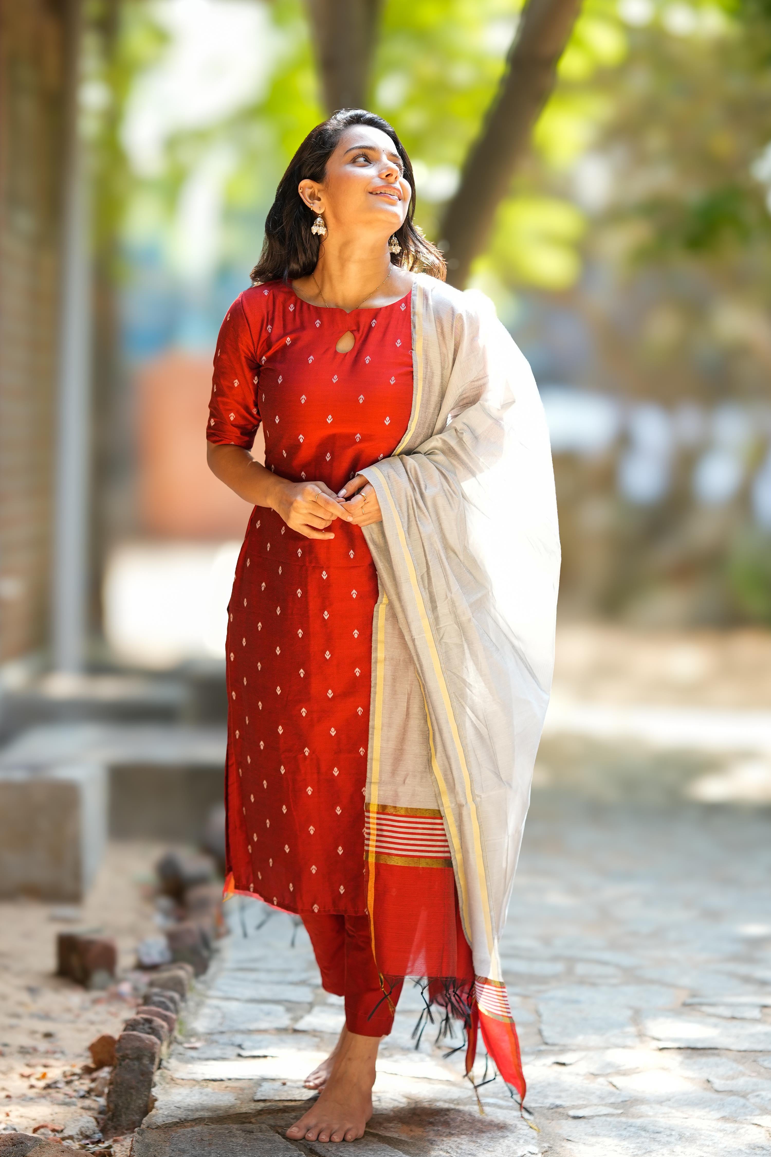 Cherry Red 3 Piece Set - Semi Silk Cotton