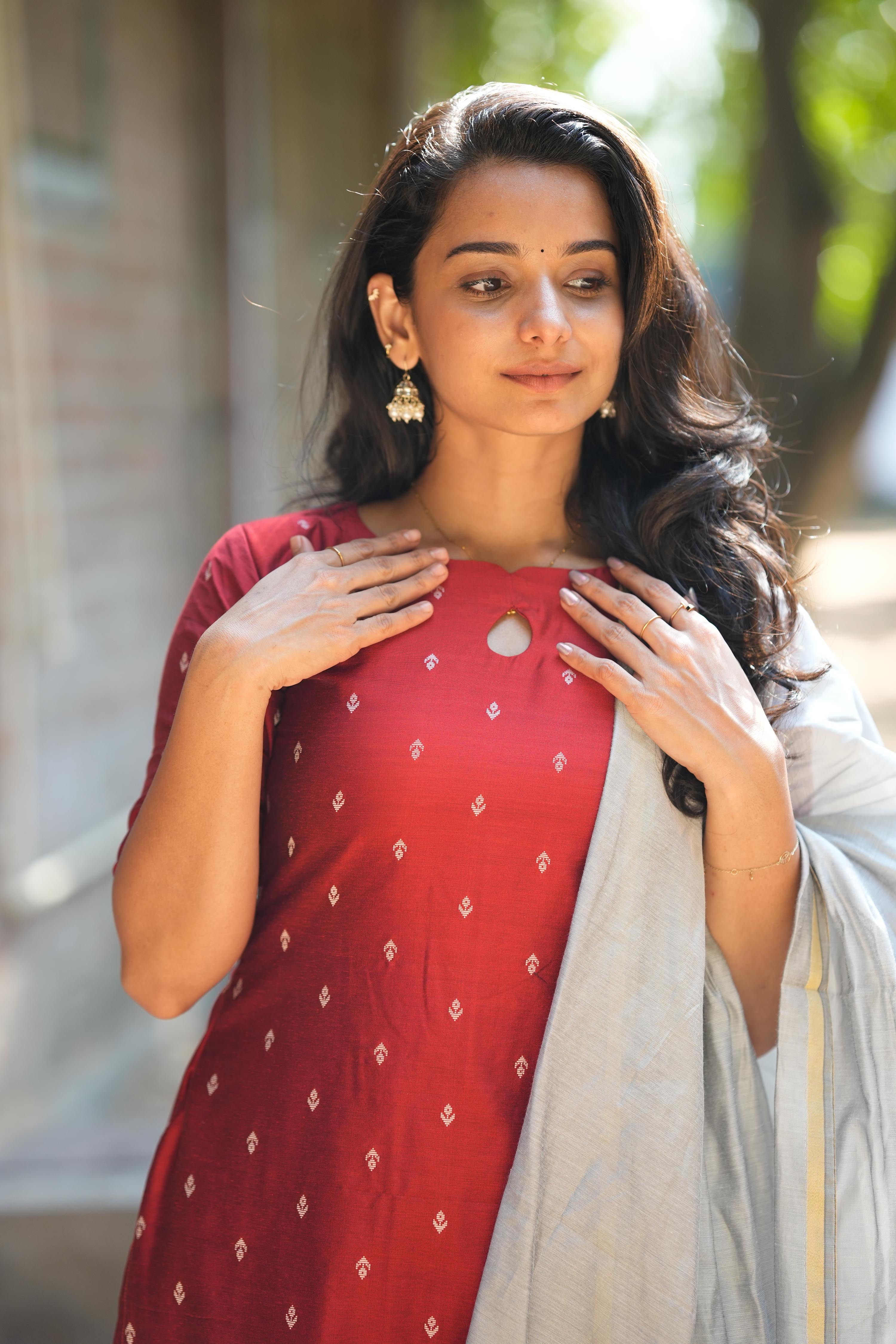 Cherry Red 3 Piece Set - Semi Silk Cotton