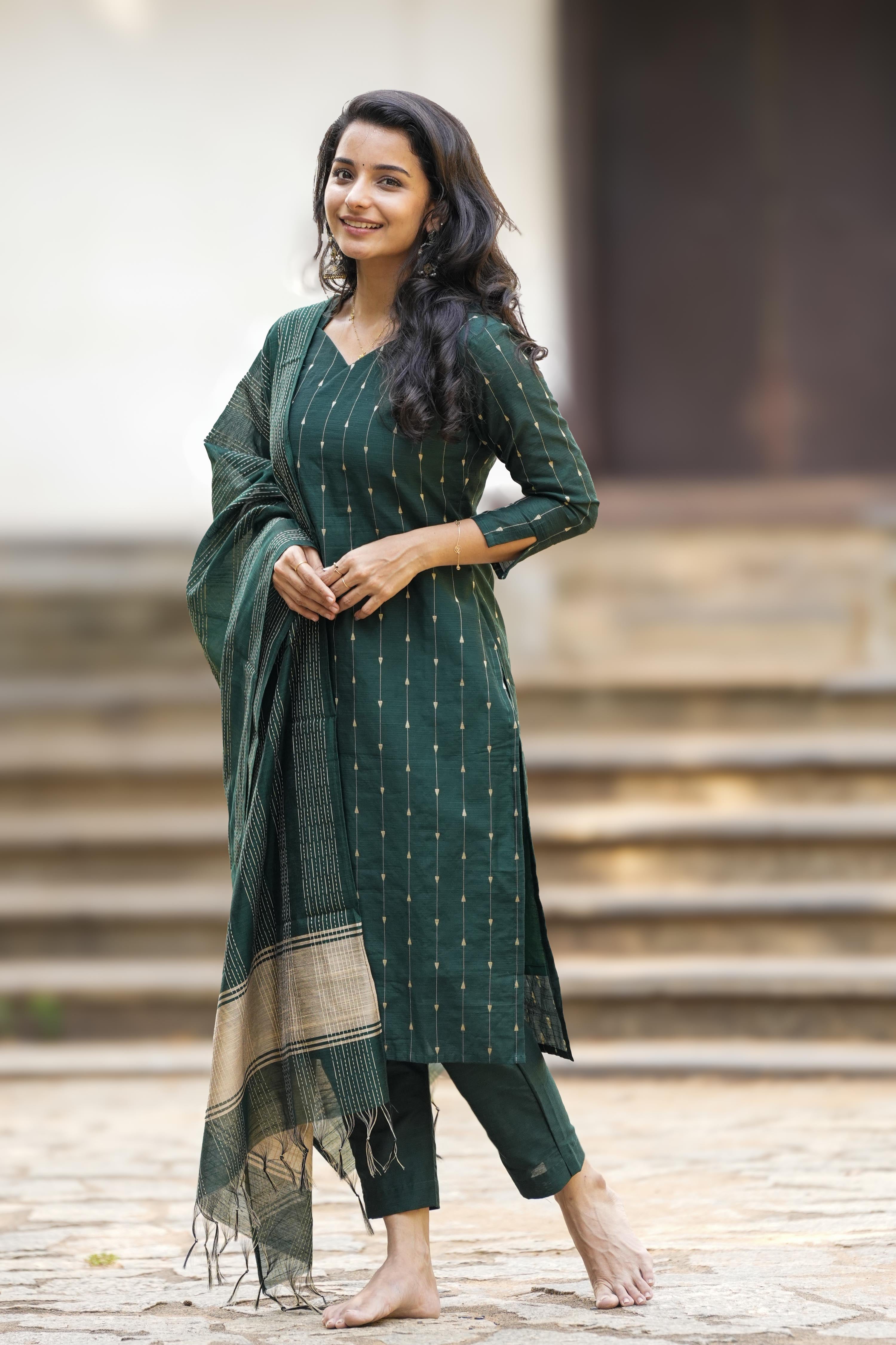 Bottle Green 3 Piece Set - Slub Silk