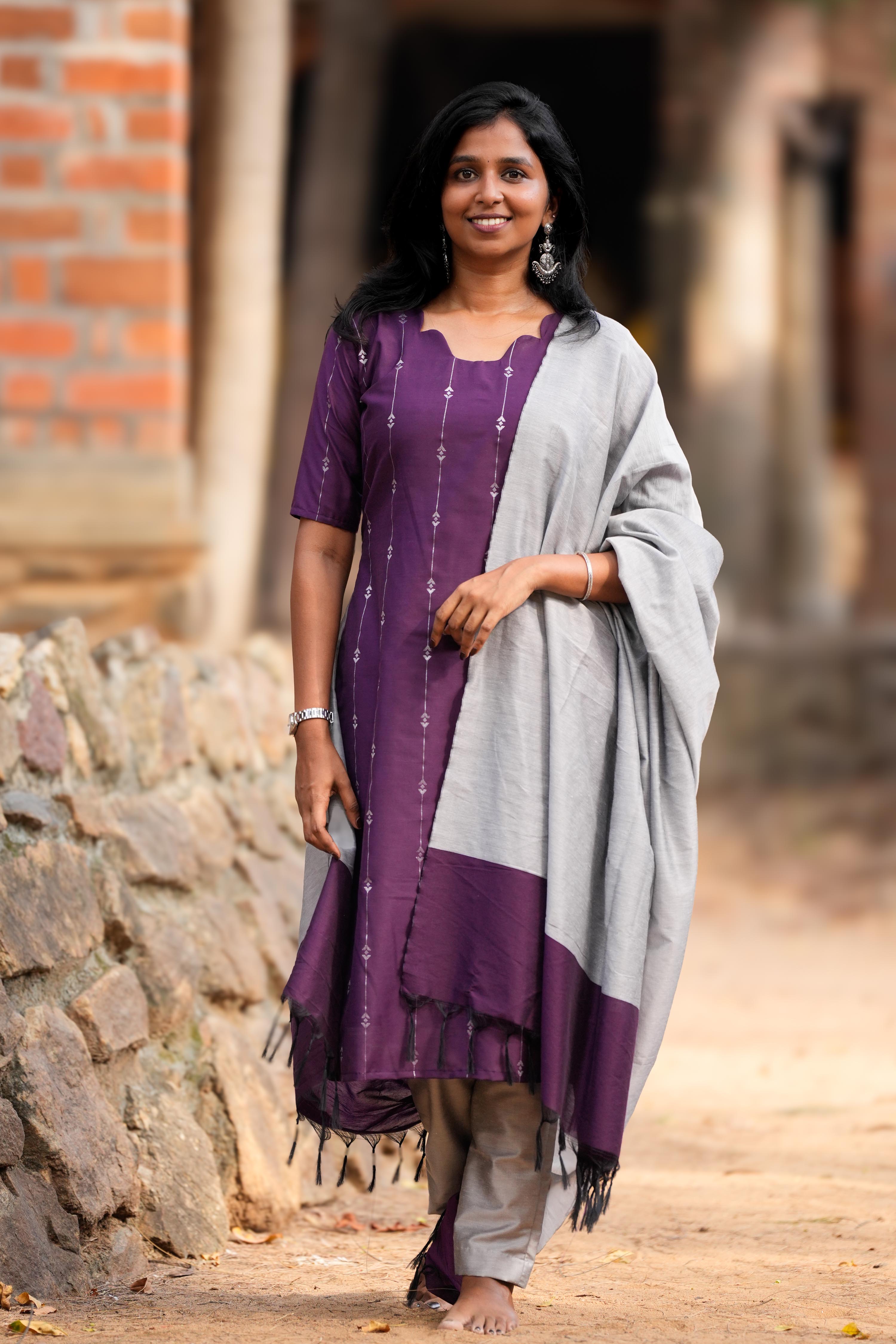 Purple 3 Piece Set - Semi Silk Cotton