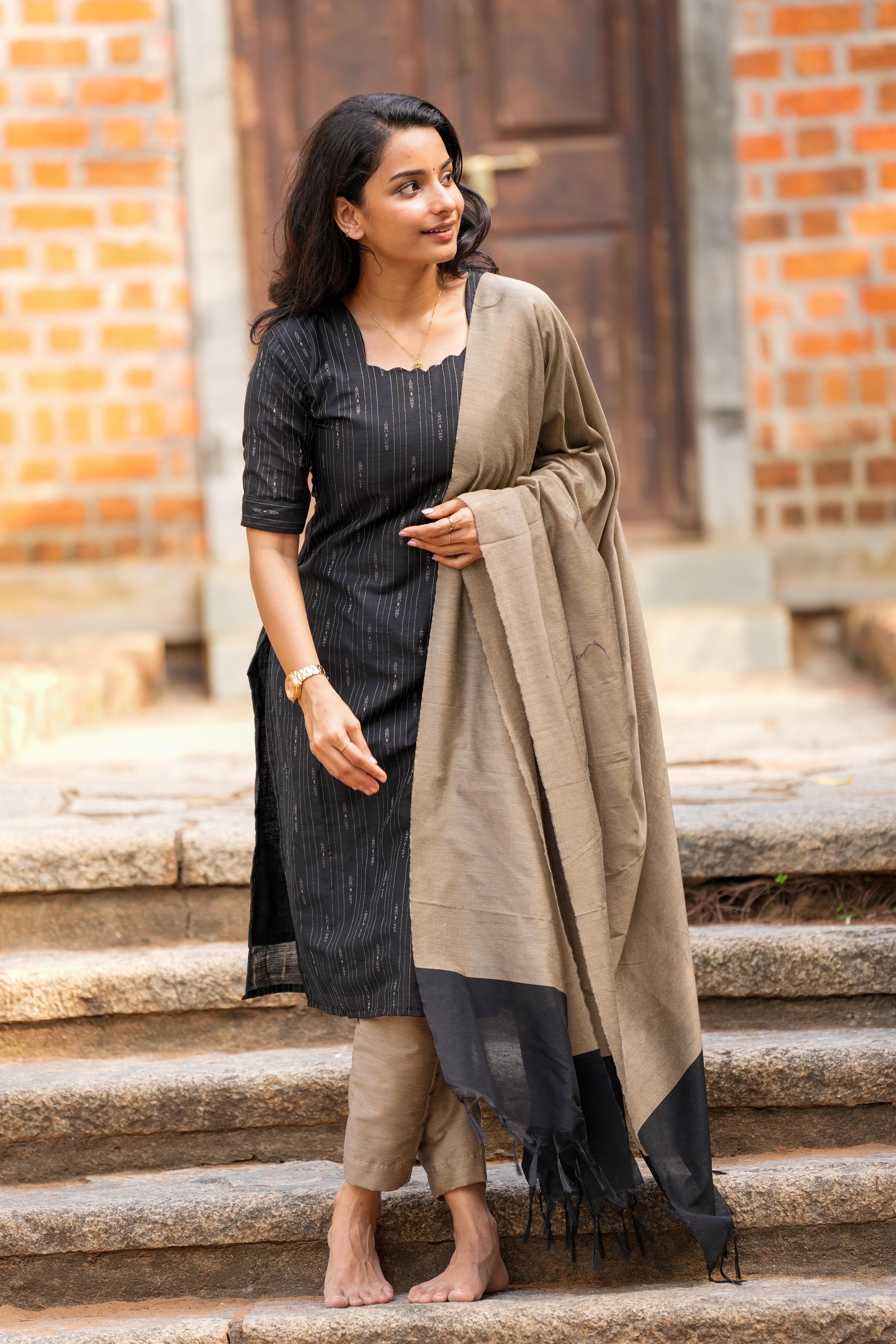 Black 3 Piece Set - Semi Silk Cotton
