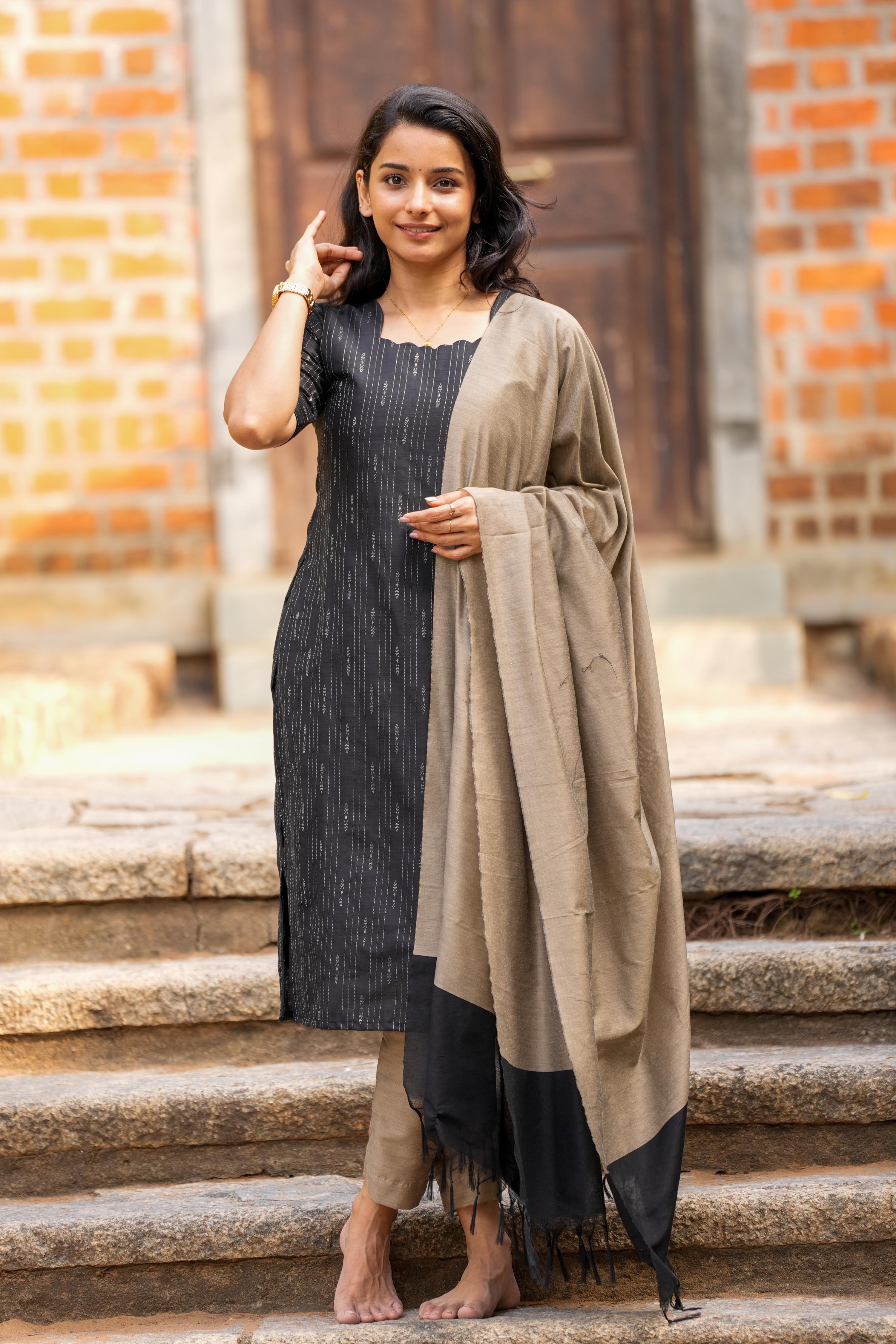 Black 3 Piece Set - Semi Silk Cotton