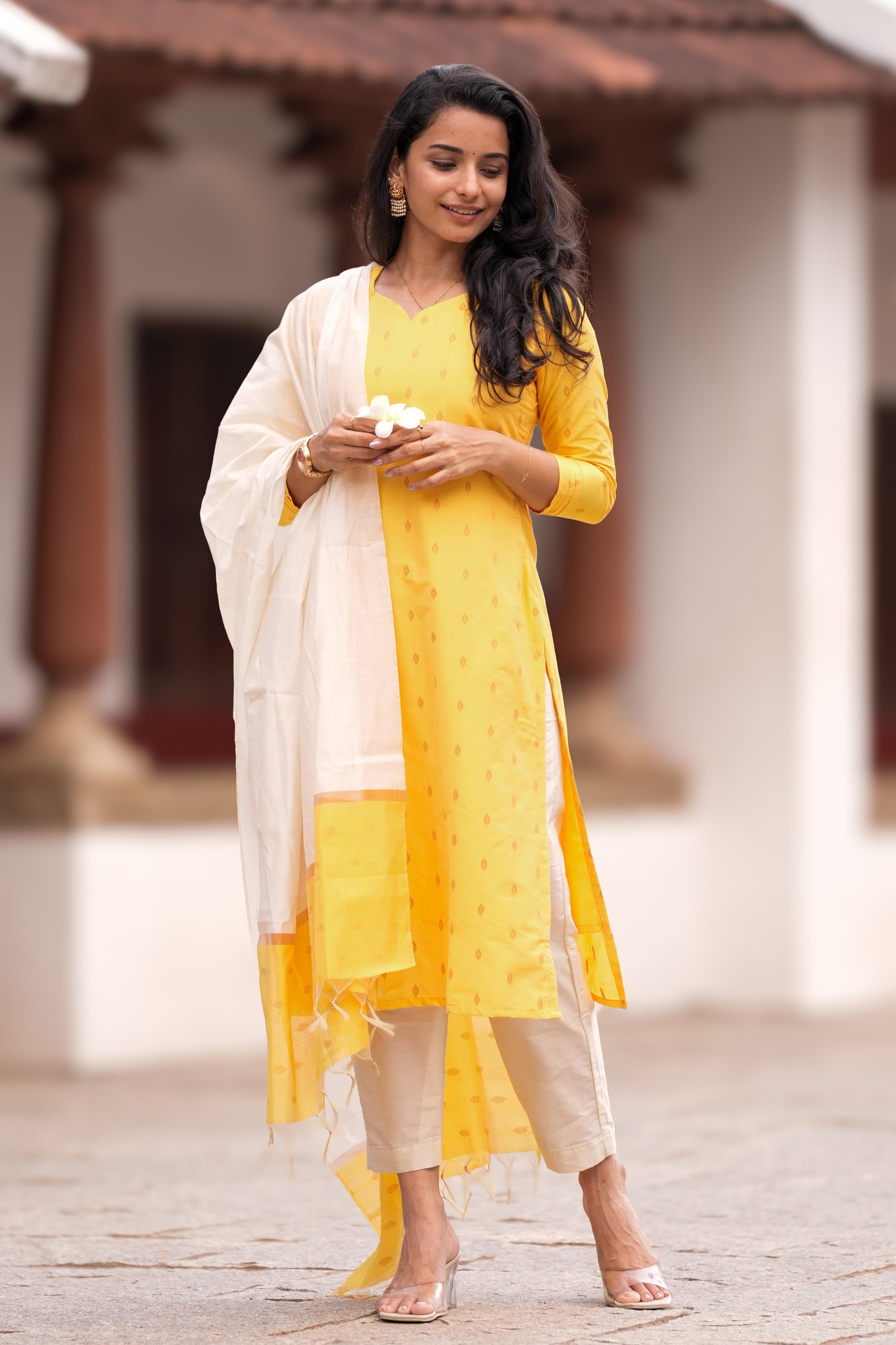 Lite Mustard Halter Neck 3 Piece Set - Silk Cotton