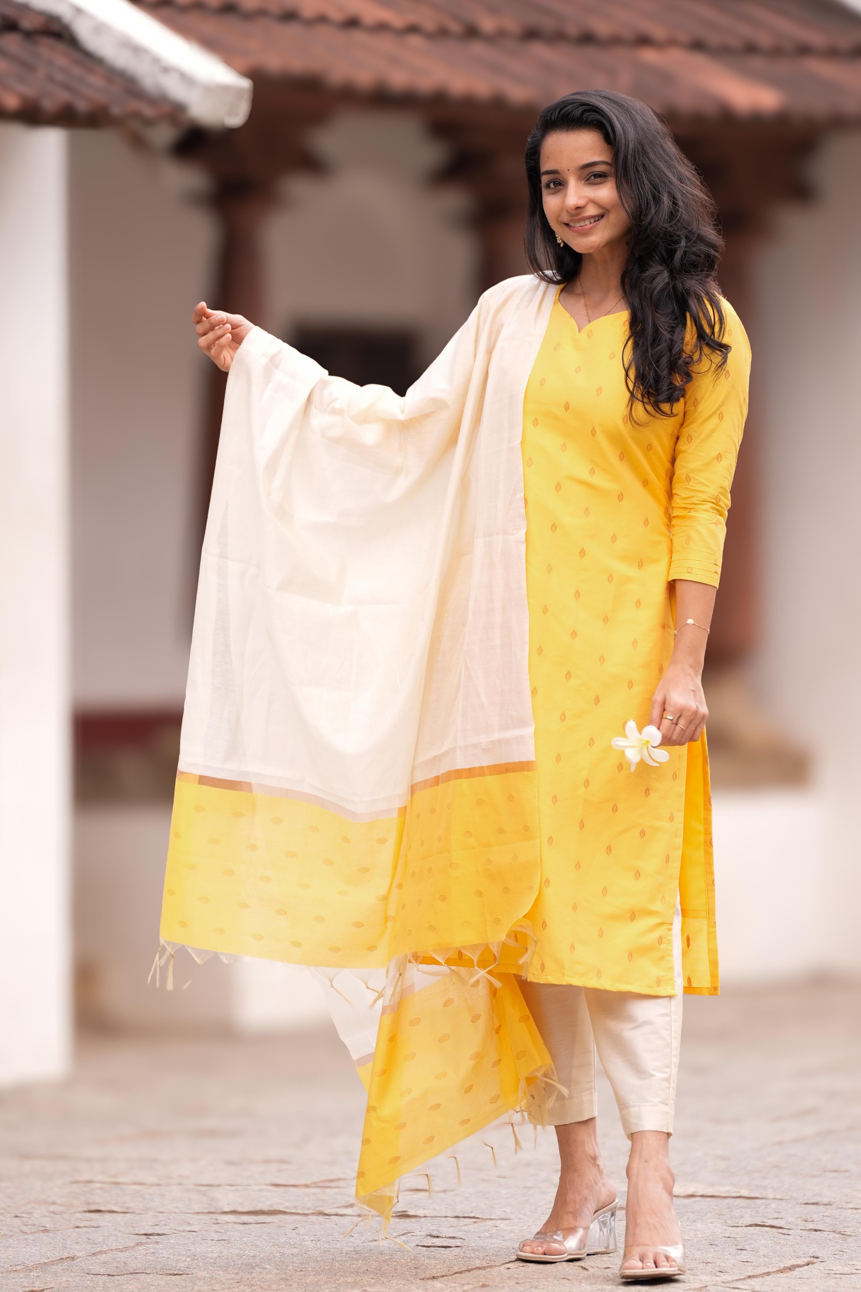 Lite Mustard Halter Neck 3 Piece Set - Silk Cotton