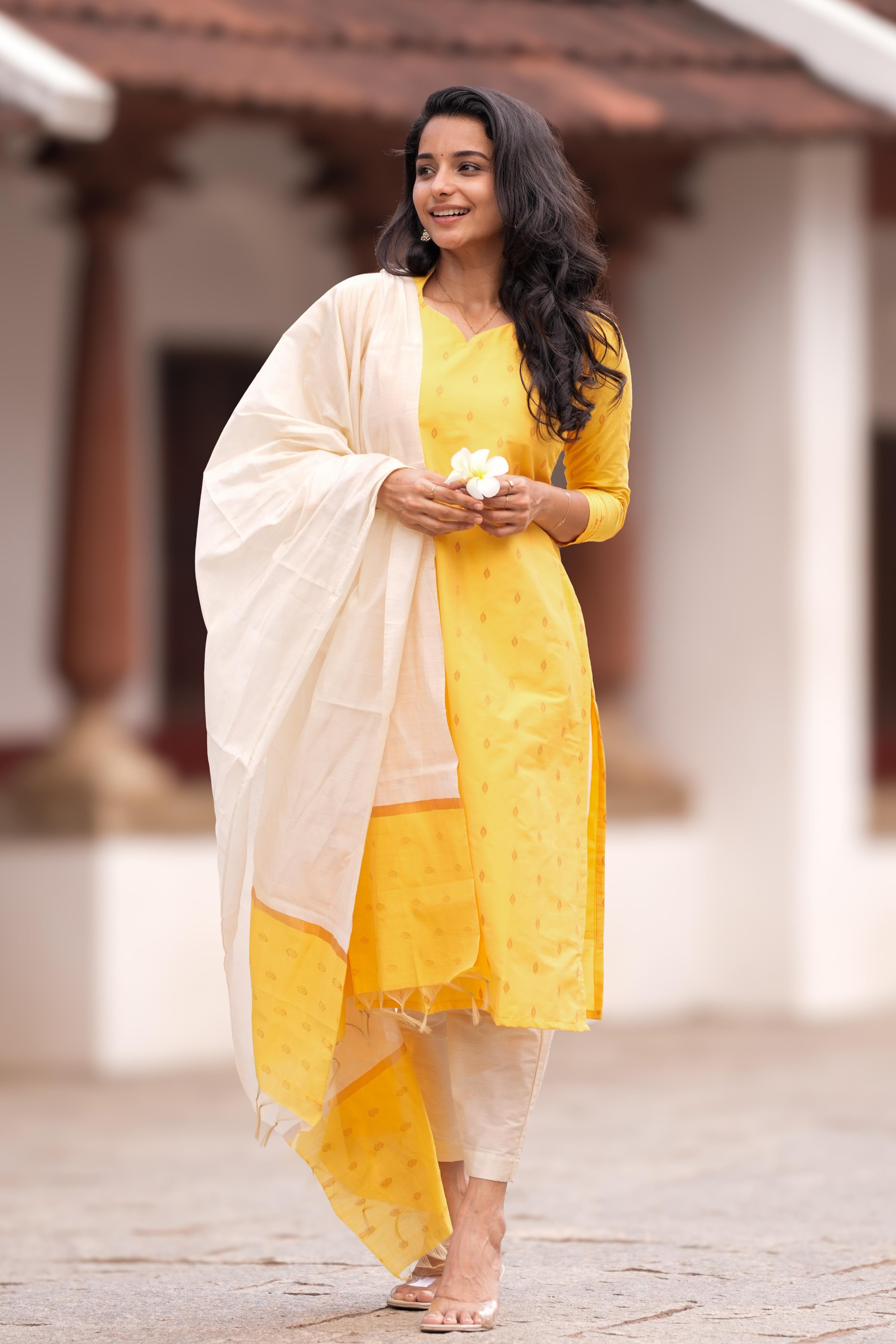 Lite Mustard Halter Neck 3 Piece Set - Silk Cotton